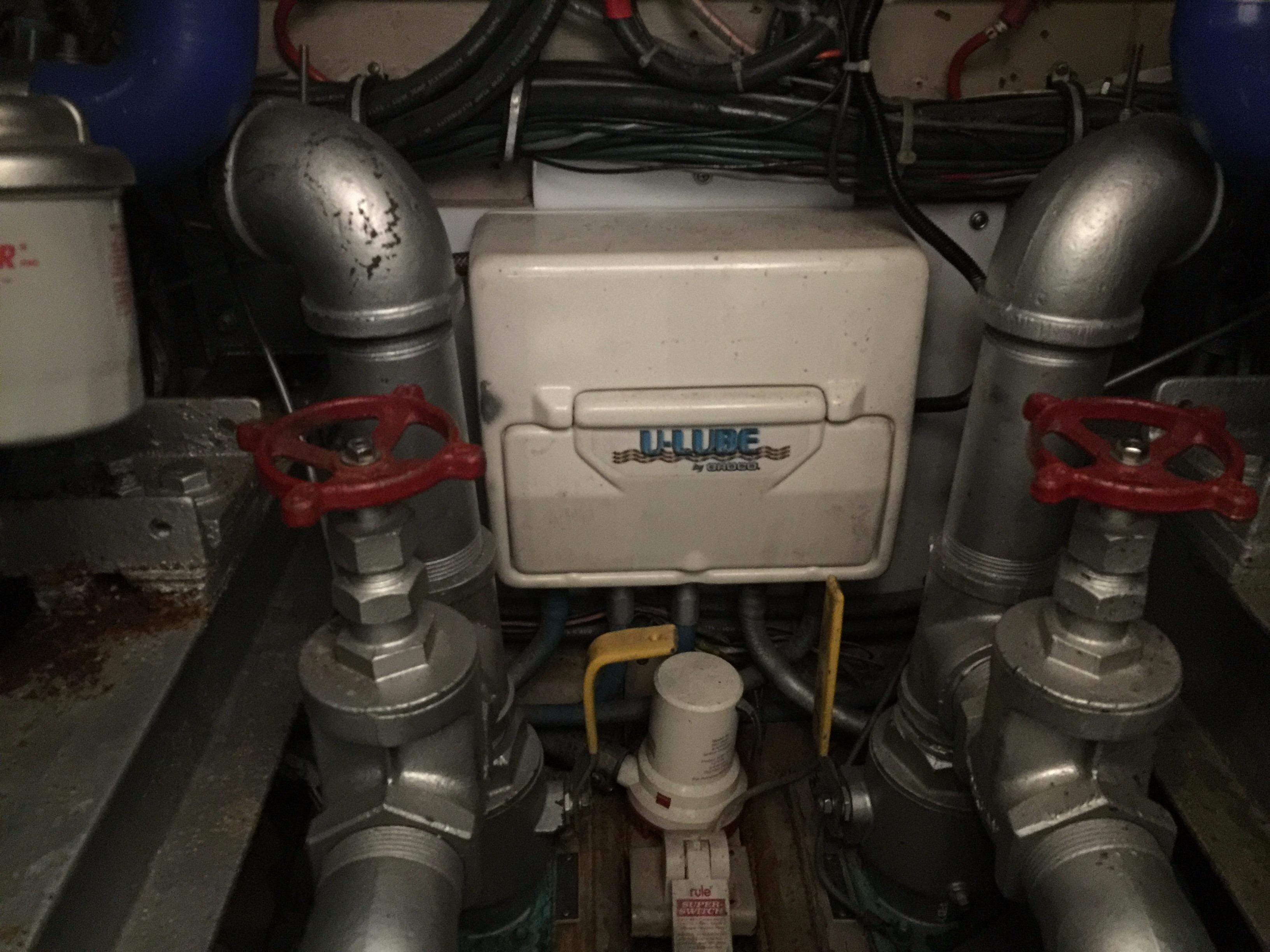 Engine room of a 1989 Viking 41 Sportfish Convertible yacht.