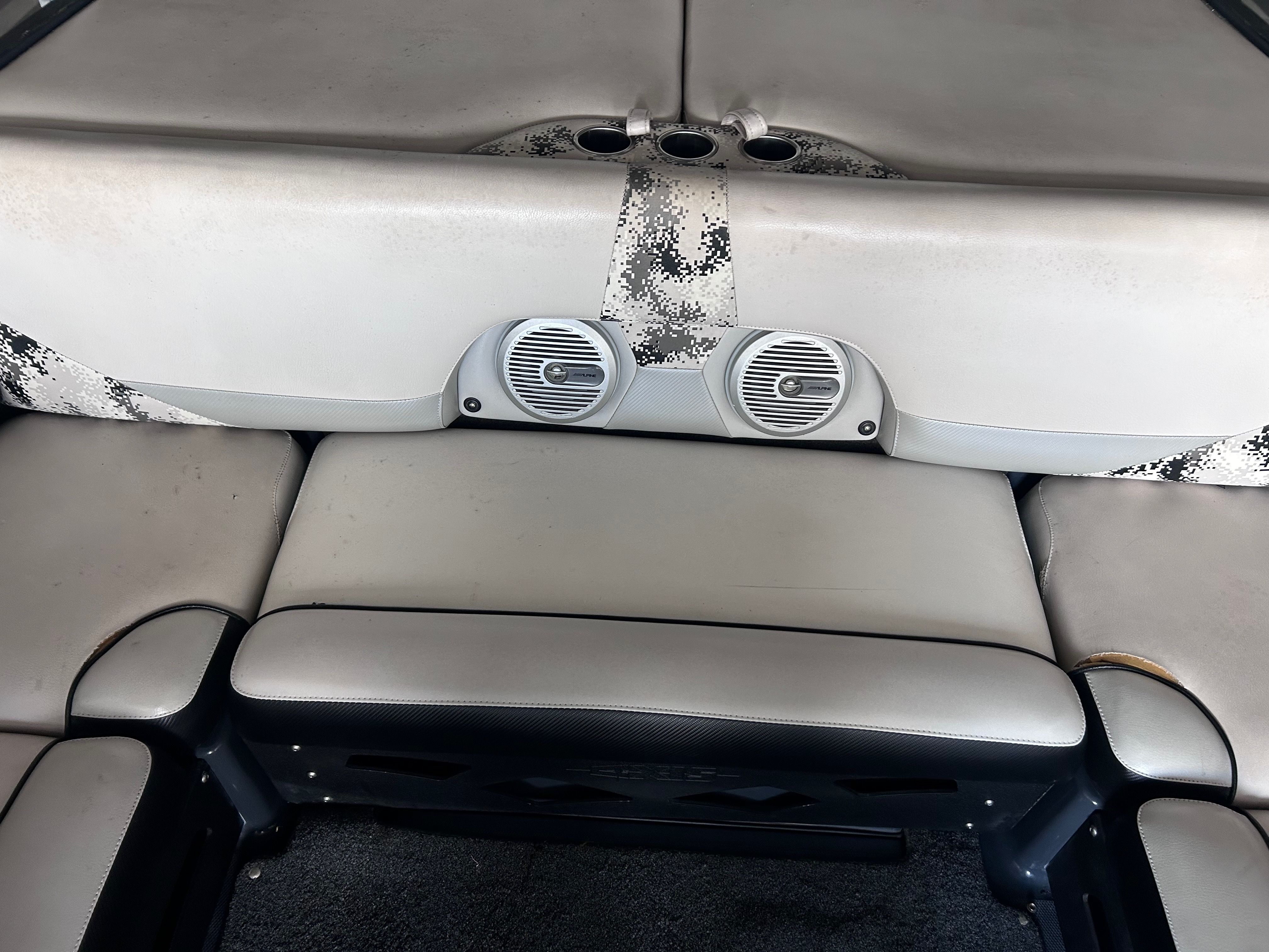 Interior of a 2013 Axis A22 boat with speakers.