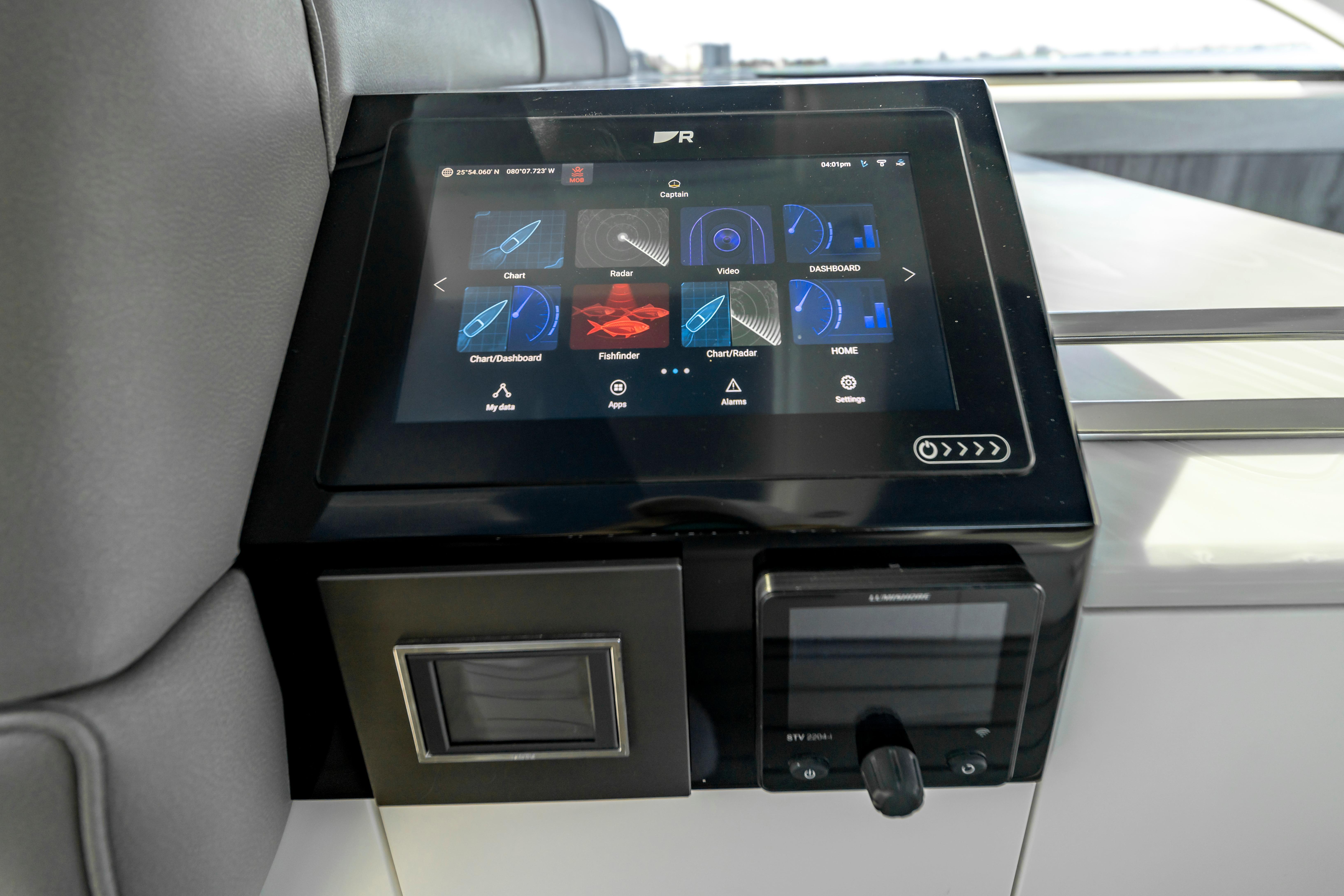 Touchscreen control panel in 2022 Formula 500 Super Sport Crossover boat cockpit.