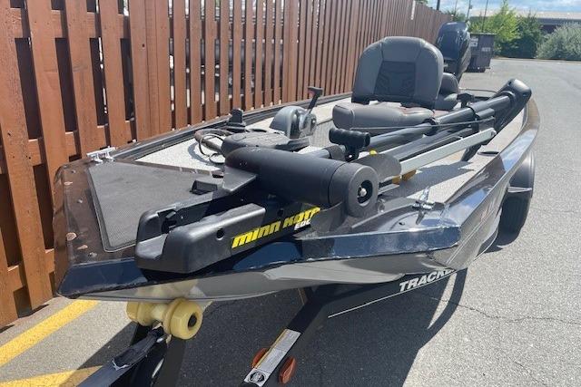 2019 Tracker Panfish 16 boat with Minn Kota trolling motor on trailer.