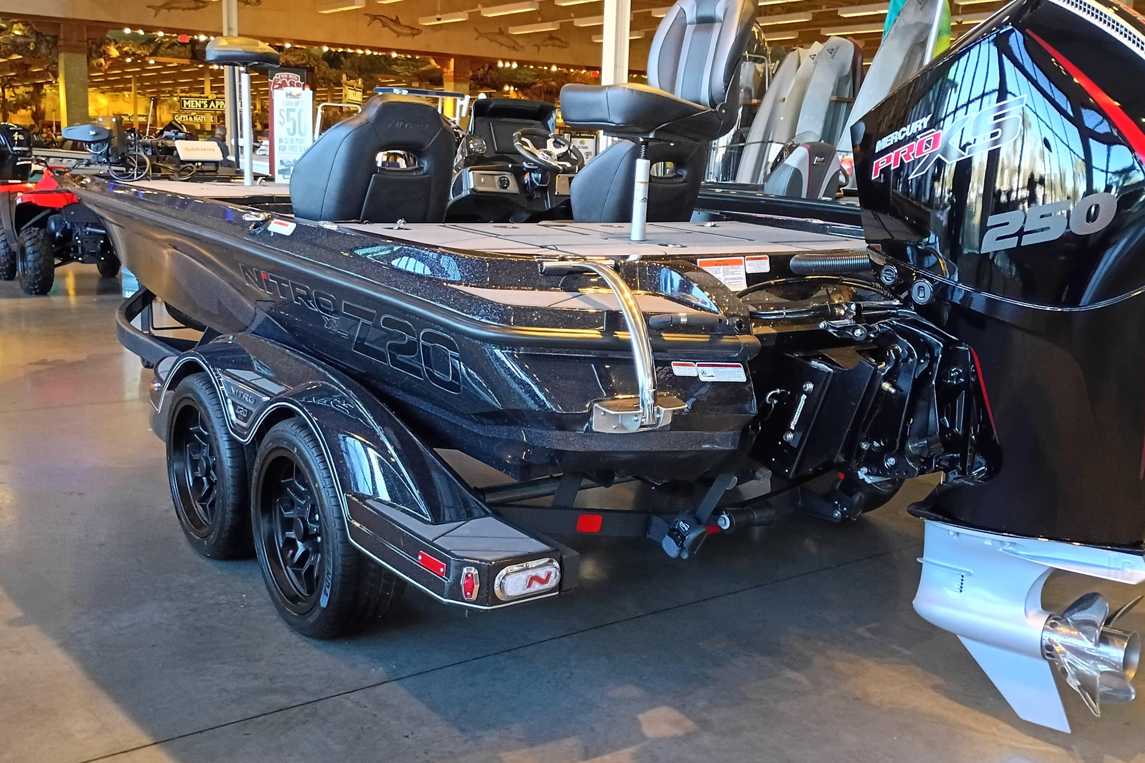 2026 Nitro Z20 XL Pro boat with Mercury Pro XS 250 engine in showroom.