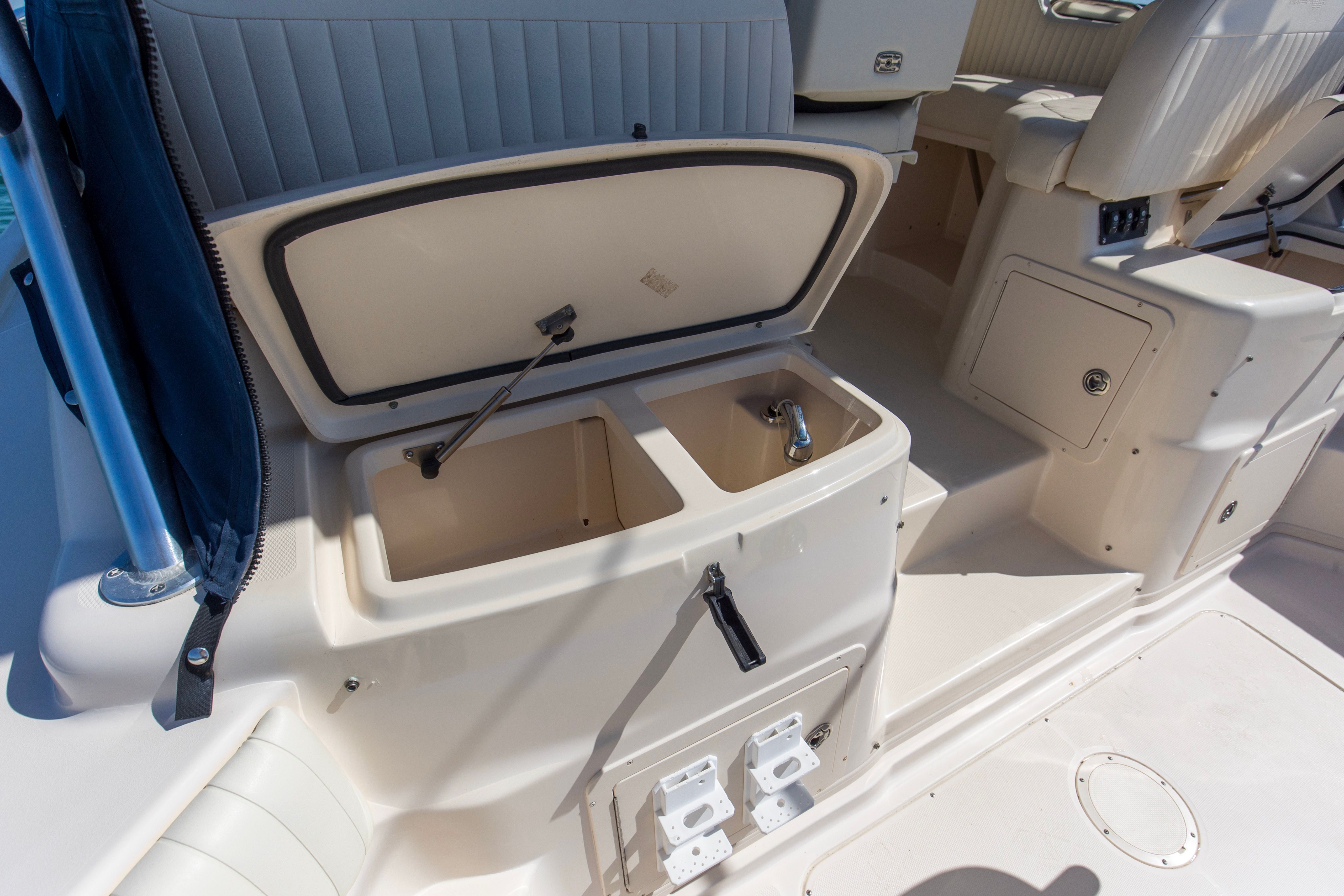Grady-White Express 330 boat kitchen with sink, year 2009.