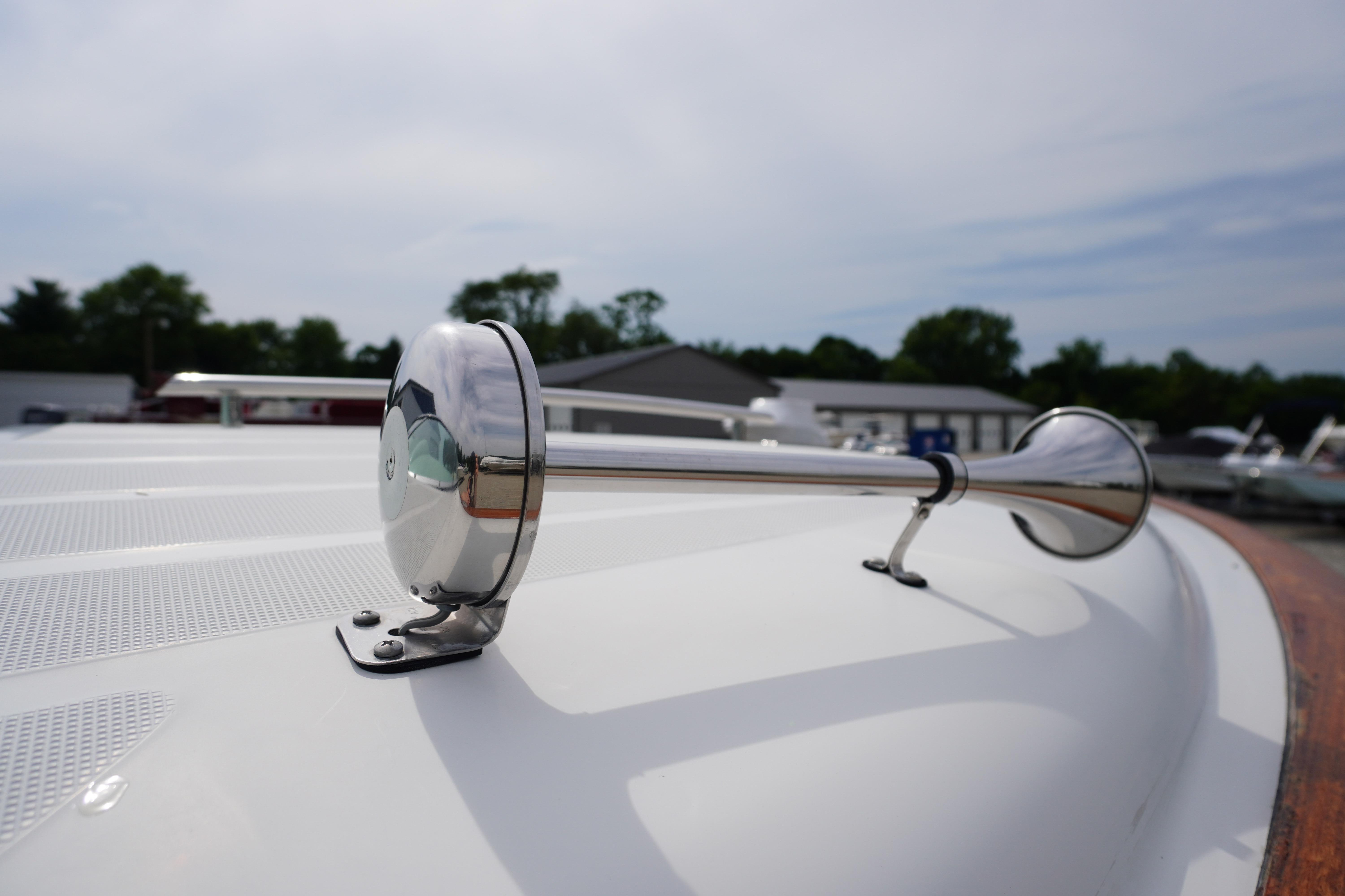 Close-up of a 2005 Chris Craft Speedster Heritage boat horn on deck.
