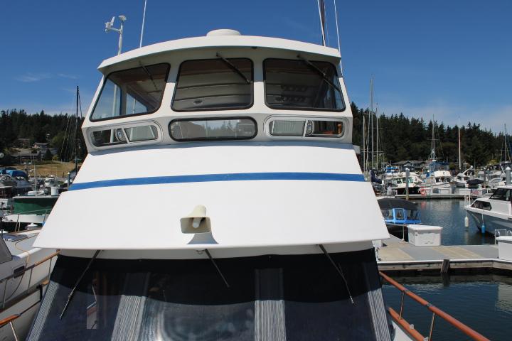 1983 Ocean Alexander 43 Flush Aft Deck - custom aluminum hardtop