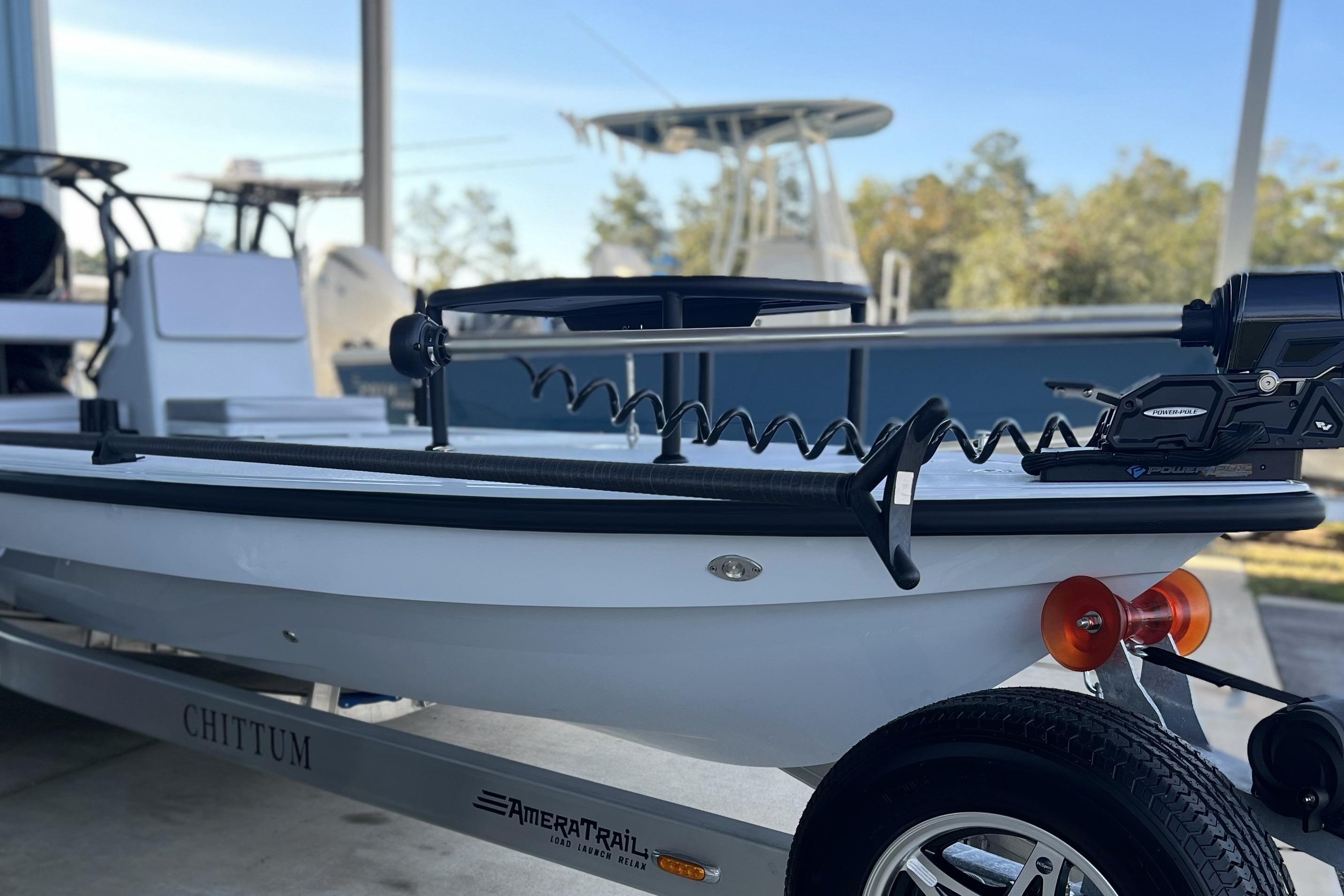 2026 Chittum Skiffs 21 Islamorada boat on trailer, featuring modern design and equipment.