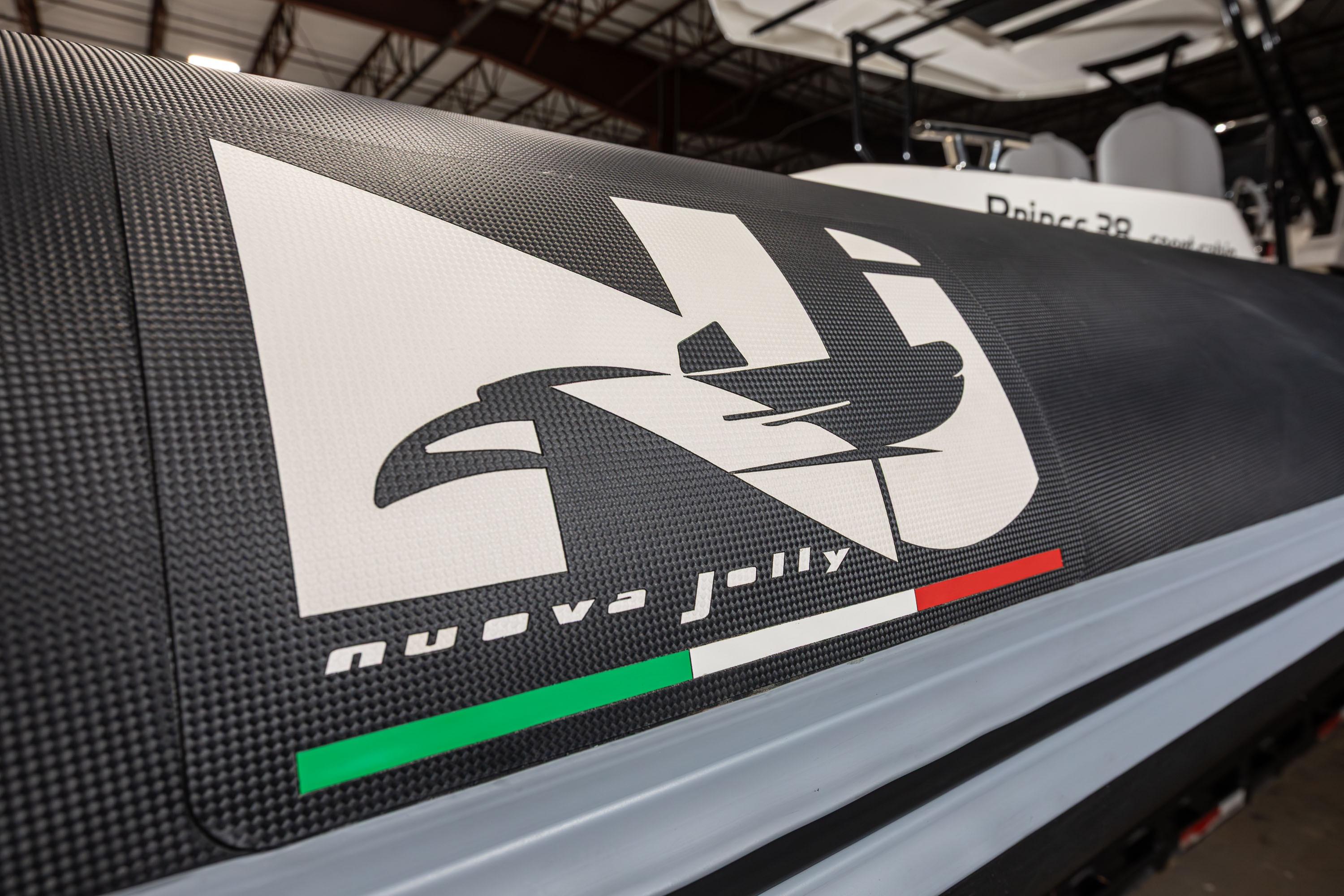 Nuova Jolly Prince 38 Sport Cabin 2025 logo with Italian flag colors.