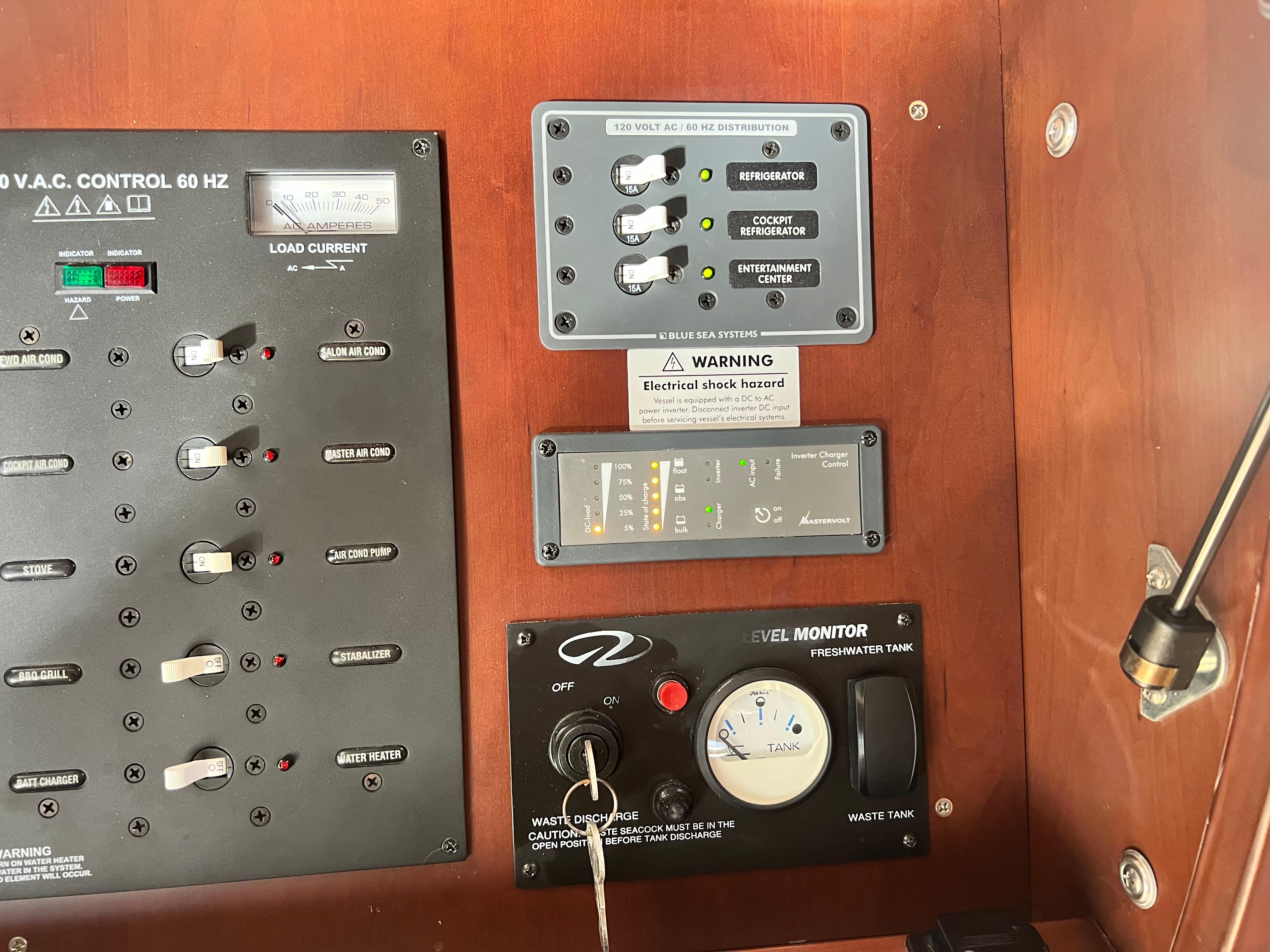 Control panel of a 2015 Regal 53 Sport Coupe with electrical and tank monitors.
