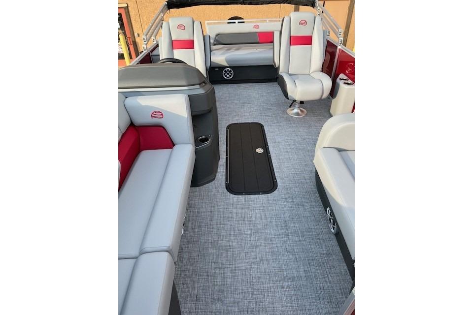 2026 Sun Tracker Party Barge 22 RF XP3 interior with spacious seating and modern design.