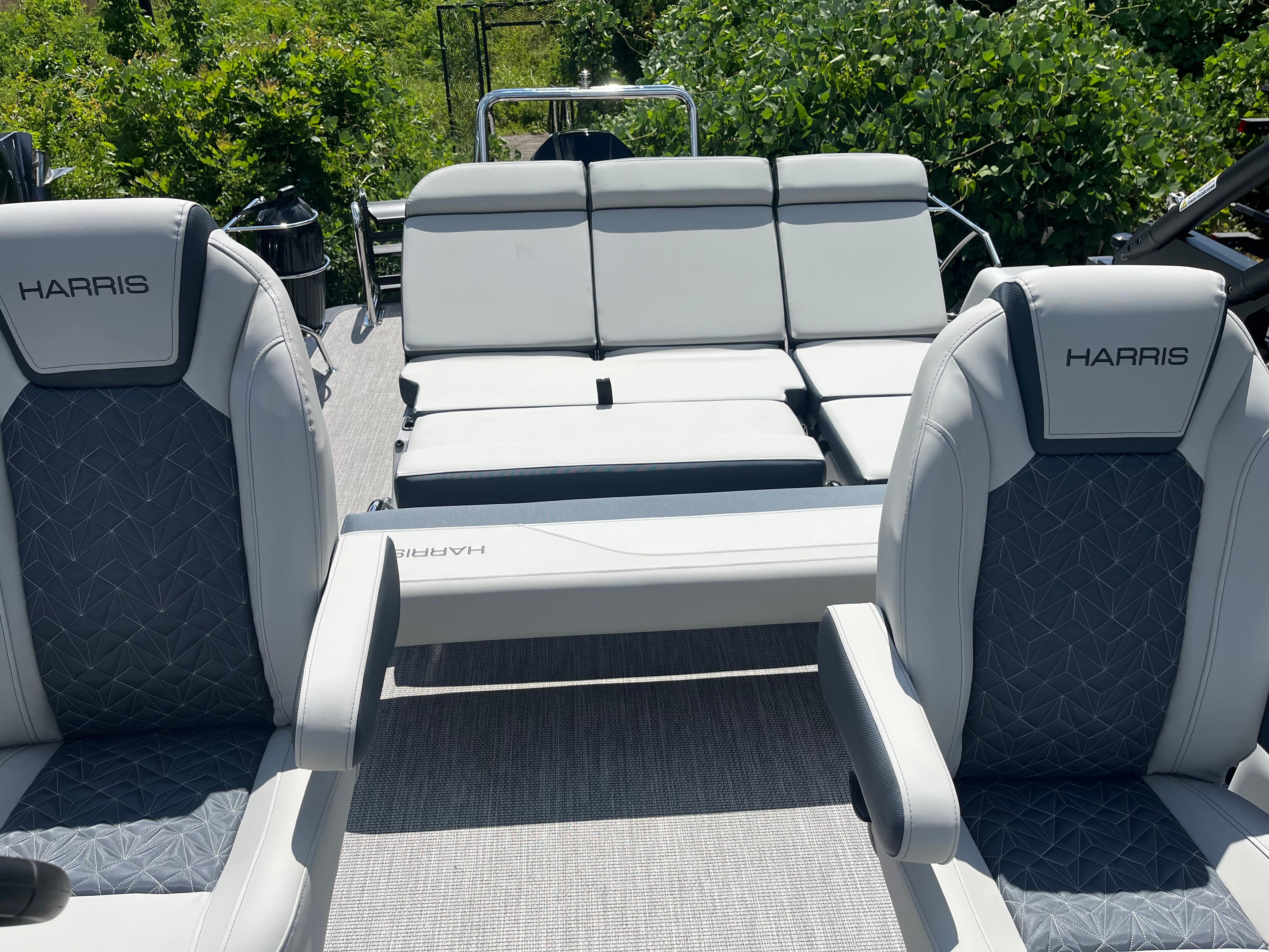 2026 Harris Grand Mariner 230 boat interior with luxurious seating and sleek design.