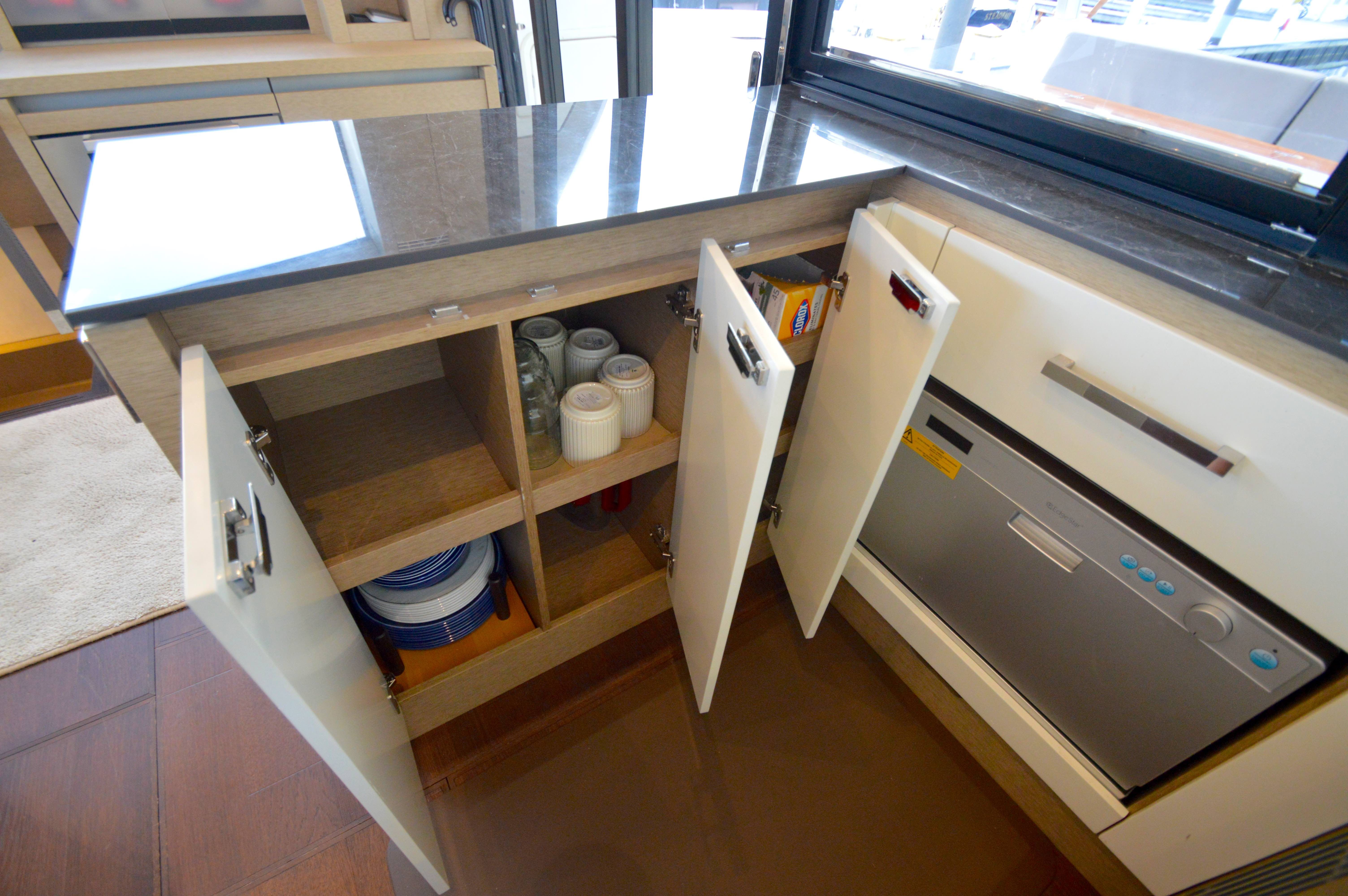 Kitchen area on a 2017 Prestige 630 yacht.