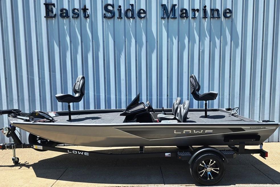 2026 Lowe Stinger 175 boat displayed at East Side Marine dealership.