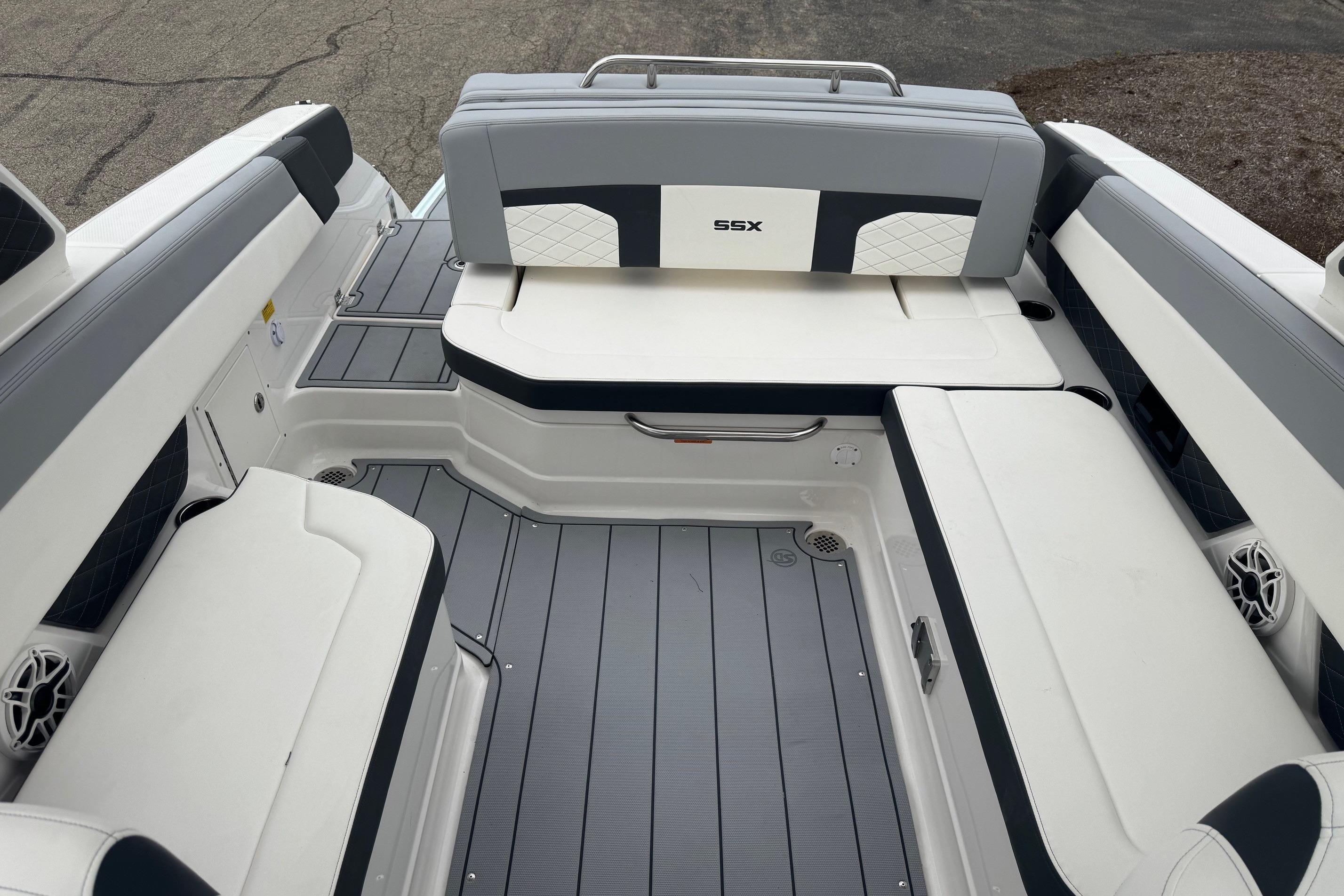 2026 Chaparral 8 SSX boat interior with sleek seating and modern design.