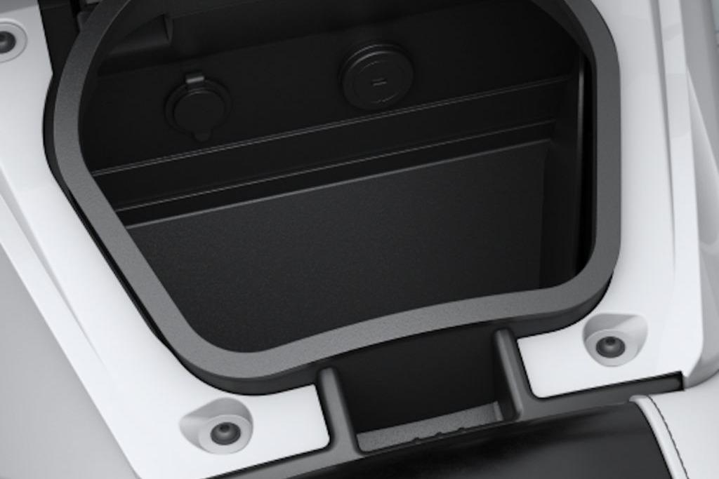 Storage compartment of 2026 Yamaha WaveRunner VX Deluxe, showcasing sleek design and functionality.
