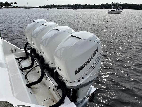Triple Mercury outboard engines on a 2020 Front Runner 39 Center Console boat.