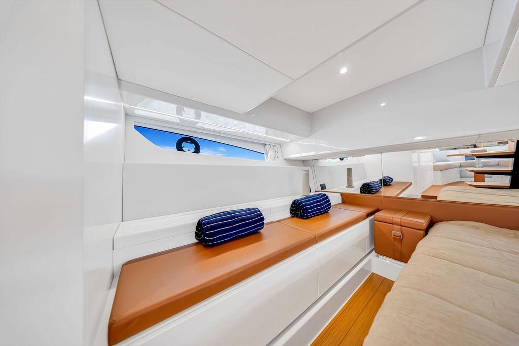 Luxurious interior of 2021 Bluegame BG 42 yacht with modern seating and elegant design.