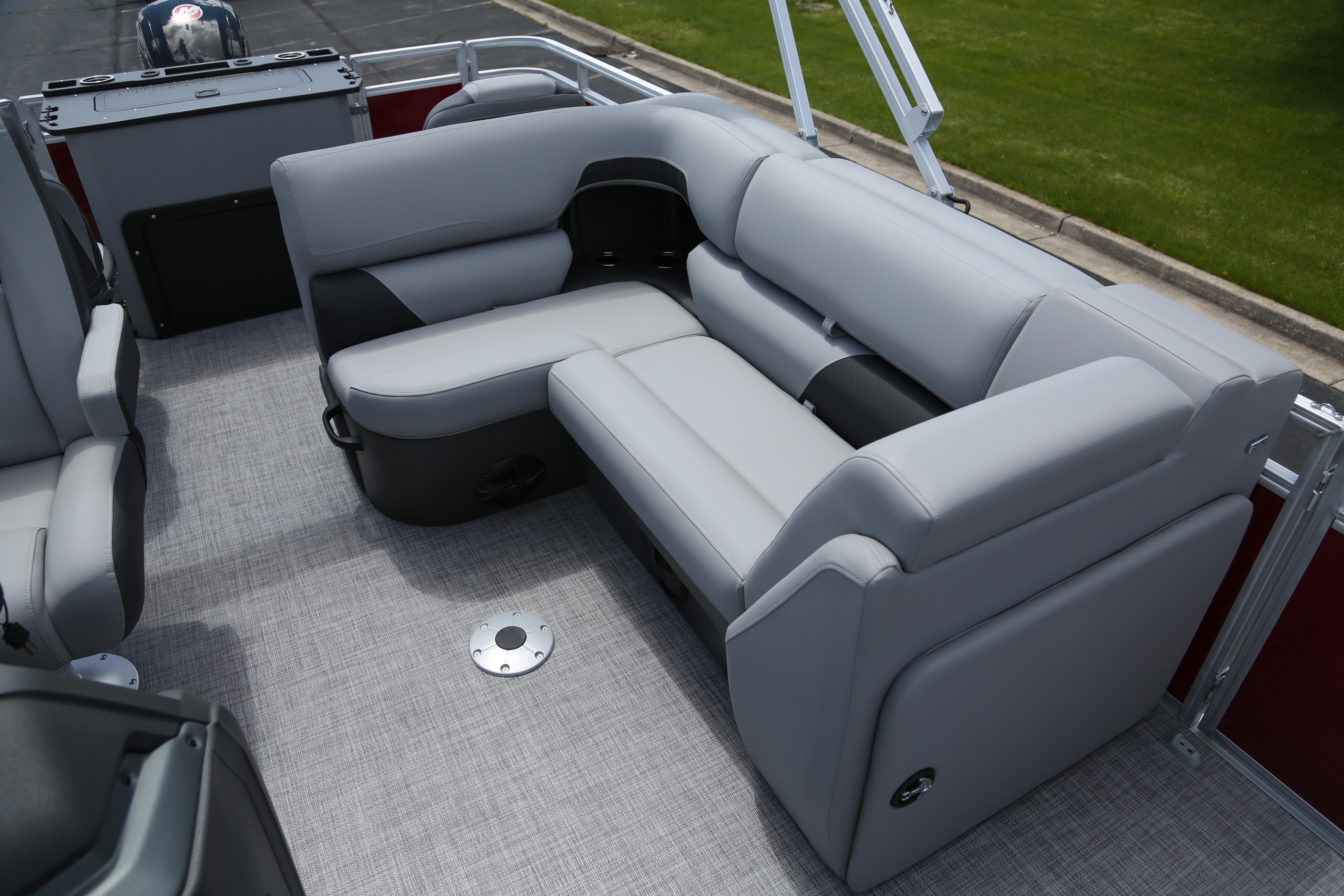 2026 Sun Tracker SportFish 20 DLX pontoon boat with spacious, comfortable seating.