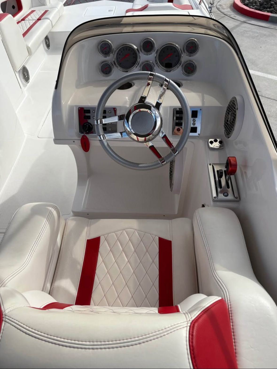 Interior view of 2022 Conquest 28’ Top Cat II Deck Boat.