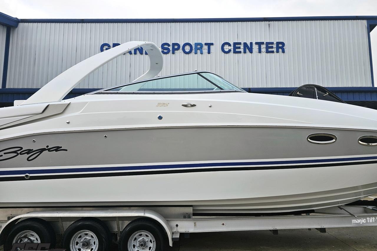 2008 Baja 335 Performance boat on trailer at Grand Sport Center.