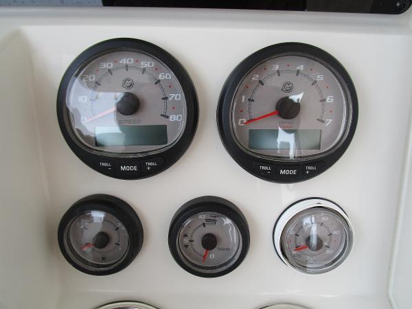 Close-up of 2024 Ranger 2360 Bay boat dashboard gauges.