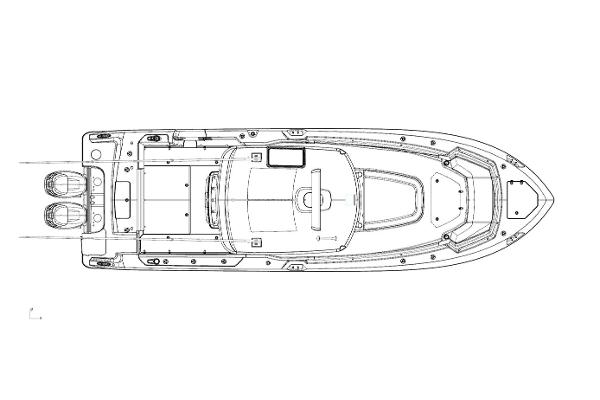 Manufacturer Provided Image: Top view schematic of a 2021 Boston Whaler 330 Outrage boat.