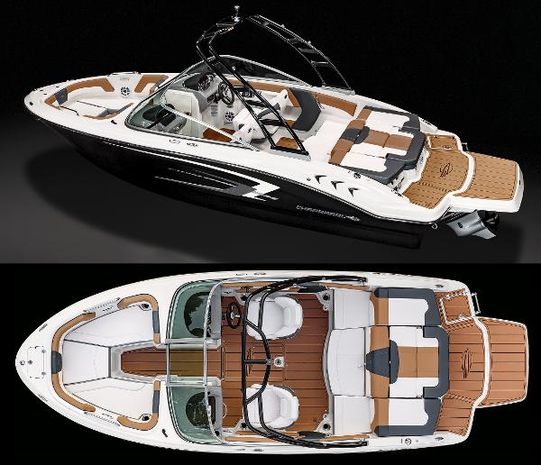 2025 Chaparral 21 SSi boat, sleek design, luxurious seating, top and side views.