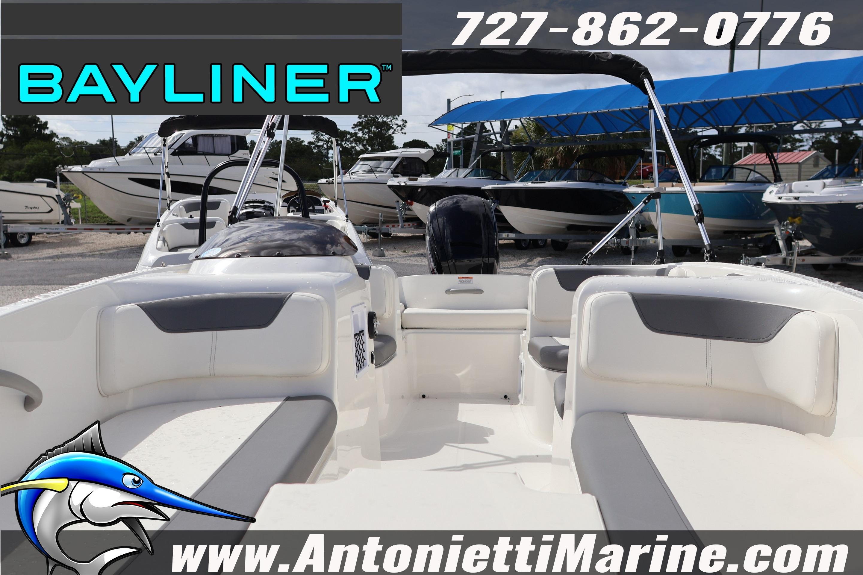 2026 Bayliner Element E16 boat interior at Antonietti Marine dealership.