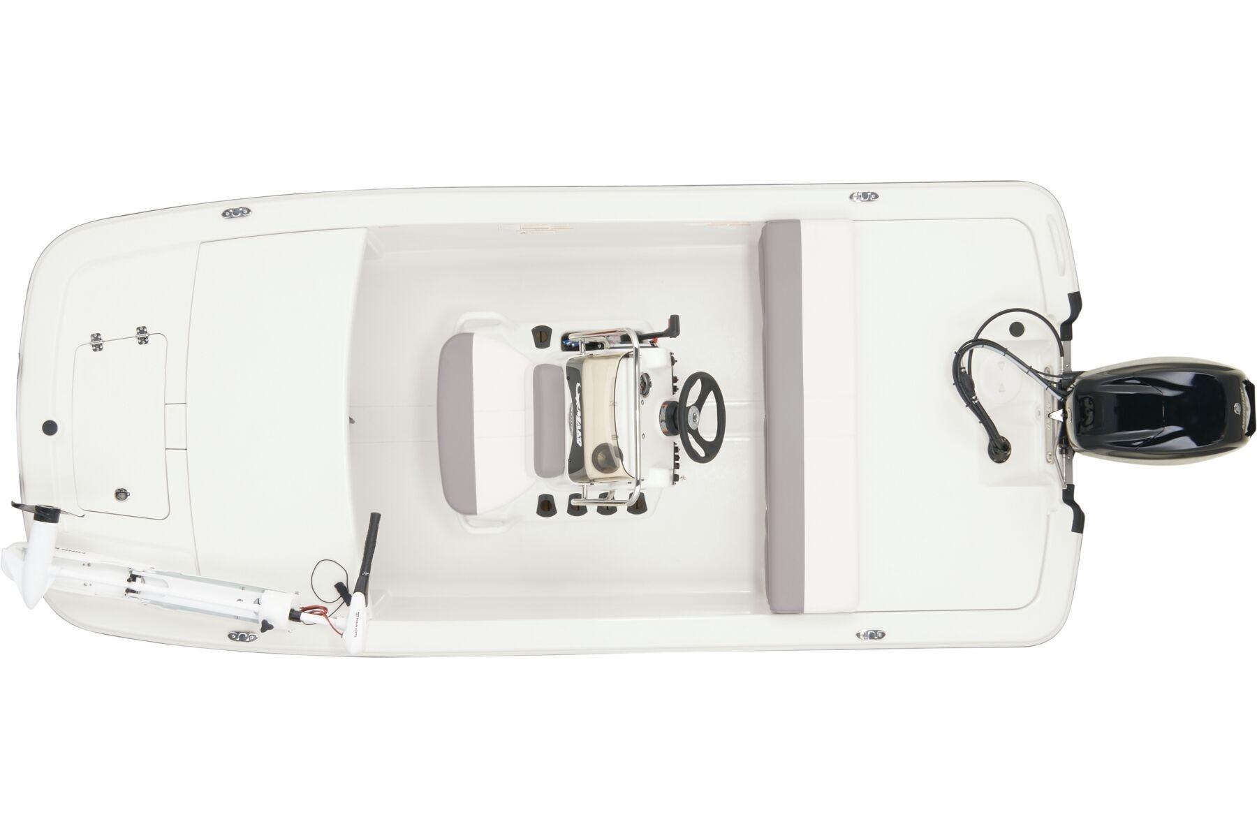 2024 Mako Pro Skiff 13 CC, top view, showcasing seating and motor layout.