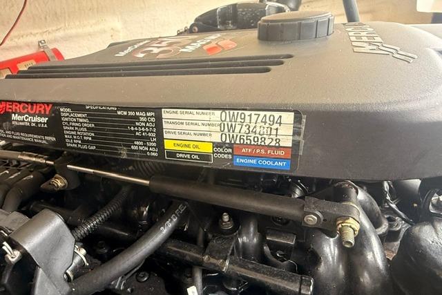 Engine of a 2007 Regal 2200 Bowrider with visible serial numbers and specifications.
