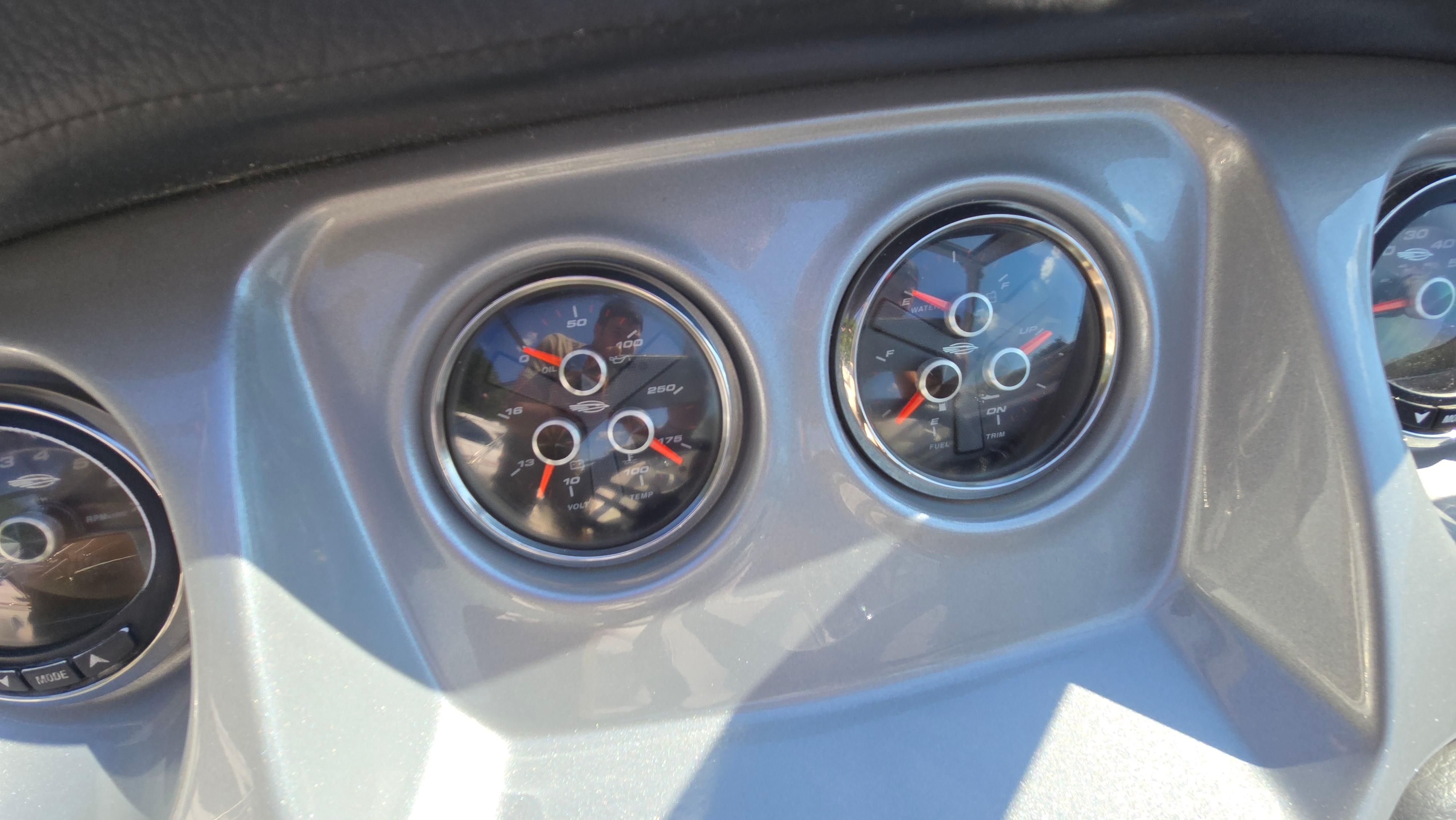 Dashboard gauges of a 2018 Chaparral 224 Sunesta boat.