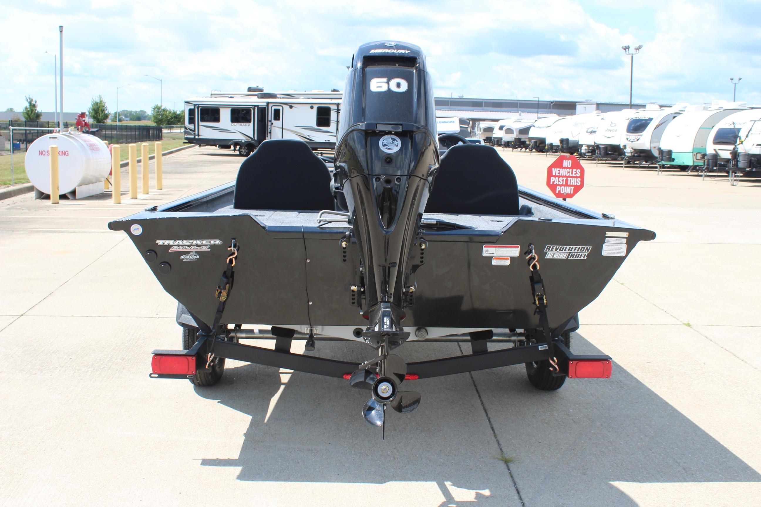 2026 Tracker Pro Team 175 boat with Mercury 60 engine, parked on a trailer.