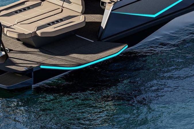 Custom rOve 265 boat, 2026 model, featuring sleek design and modern seating on water.