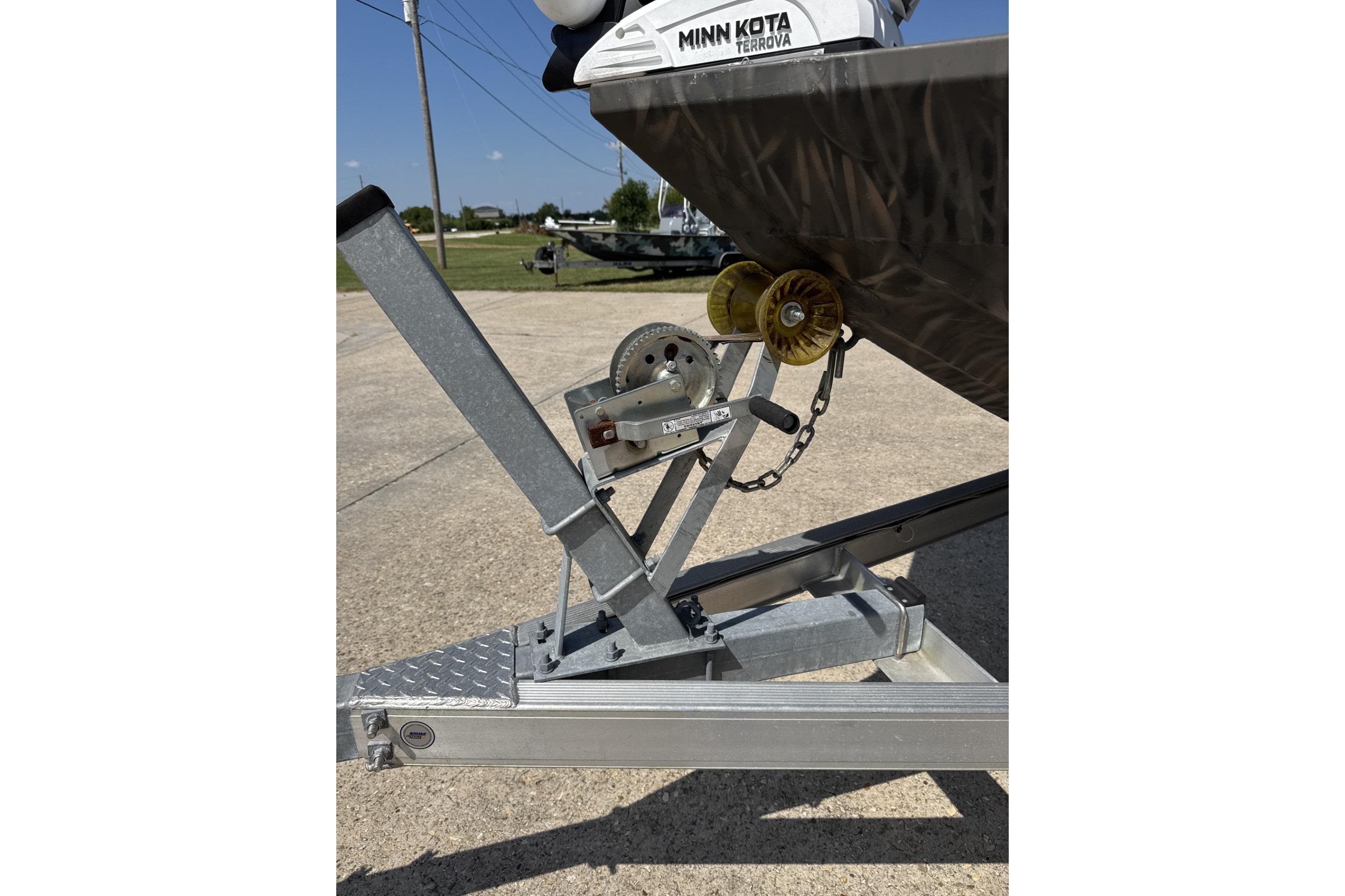 2022 Alweld 2270 Large Flat Bottom boat trailer with Minn Kota Terrova motor.