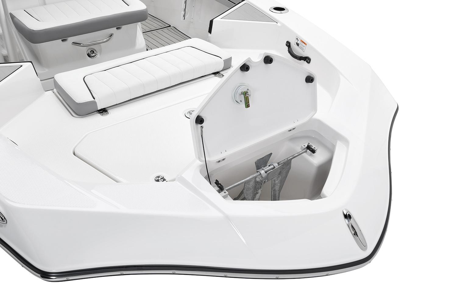 Manufacturer Provided Image: 2026 Yamaha Boats 195 FSH Sport bow area with anchor storage and seating.