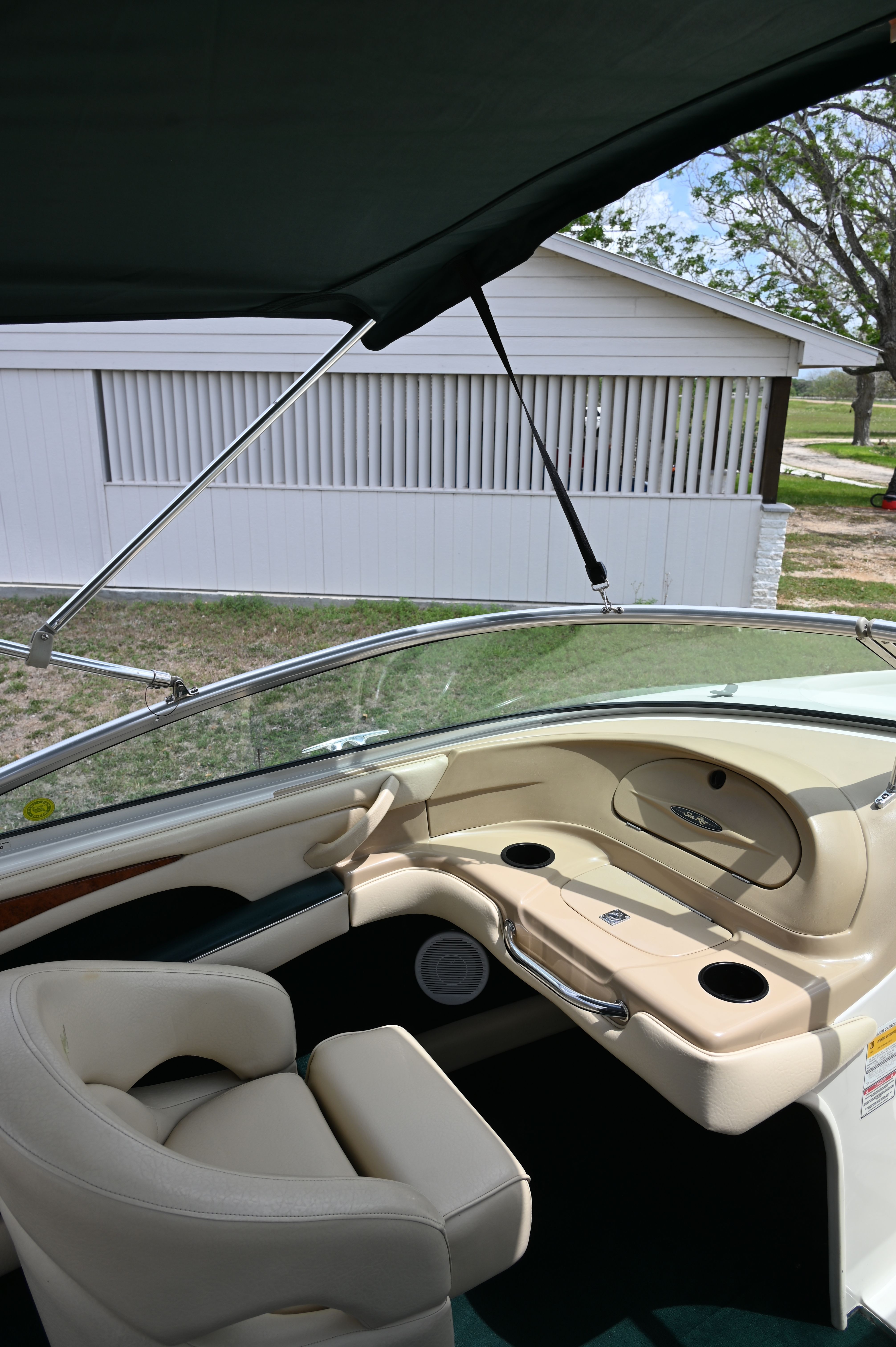 Interior of a 2000 Sea Ray 210 Bow Rider boat.