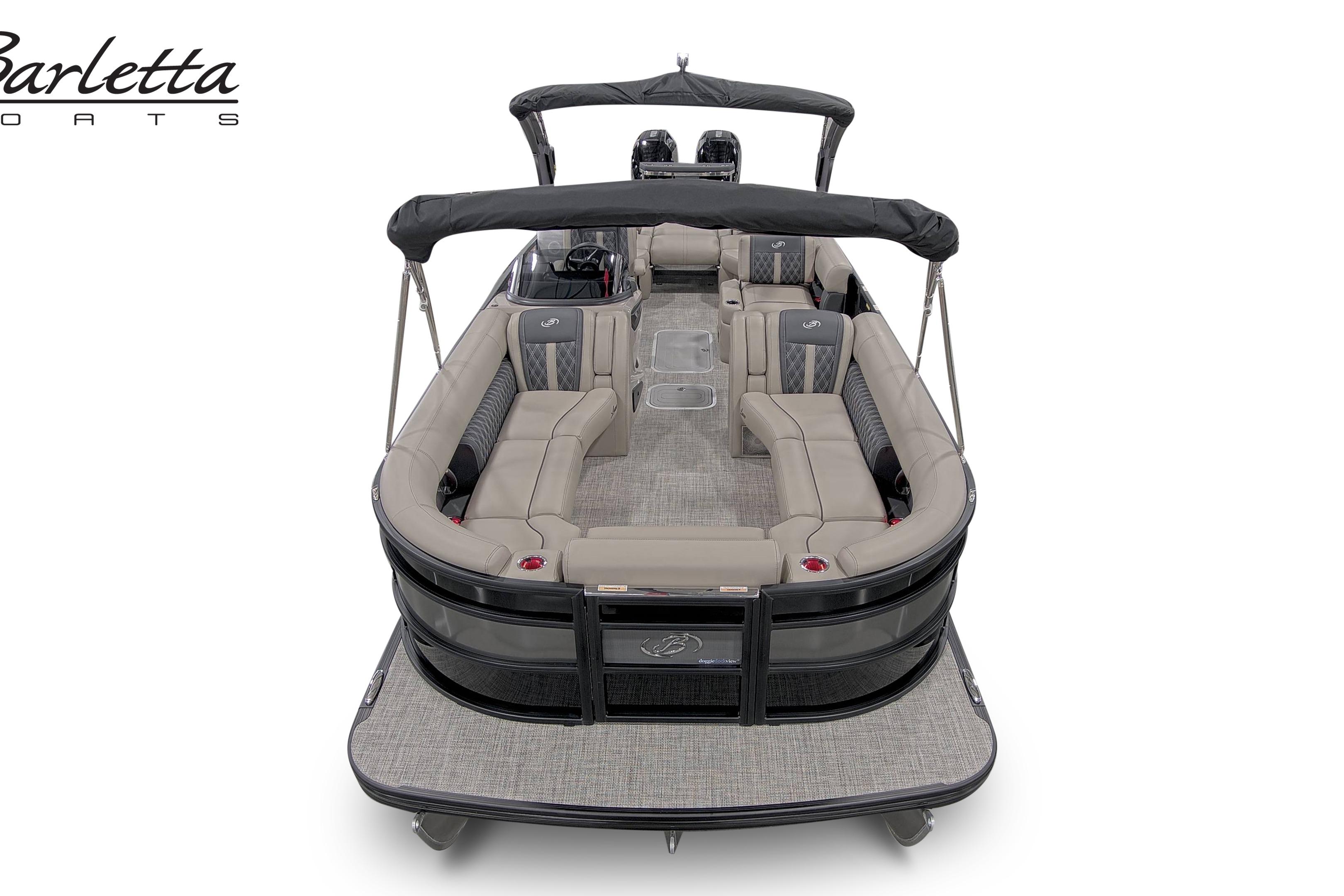 2027 Barletta L25MAT pontoon boat with spacious seating and sleek design.