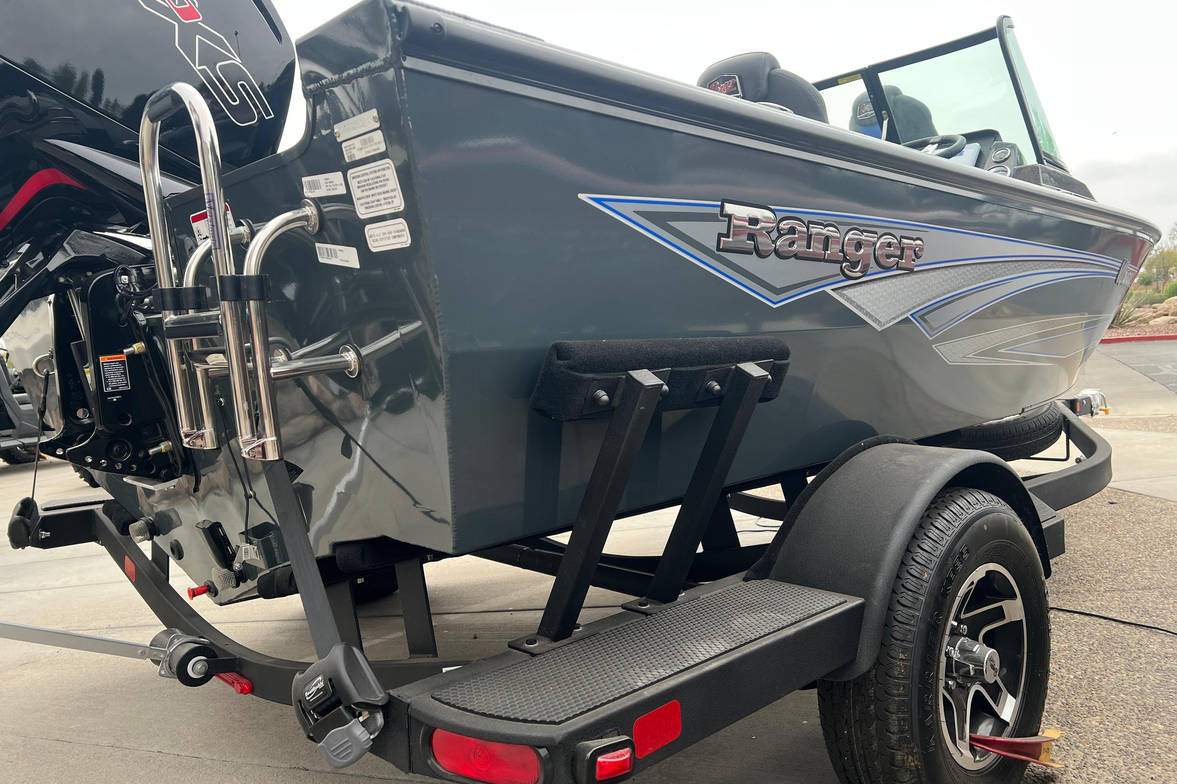 2026 Ranger VS1682SC Angler boat on trailer, showcasing sleek design and modern features.