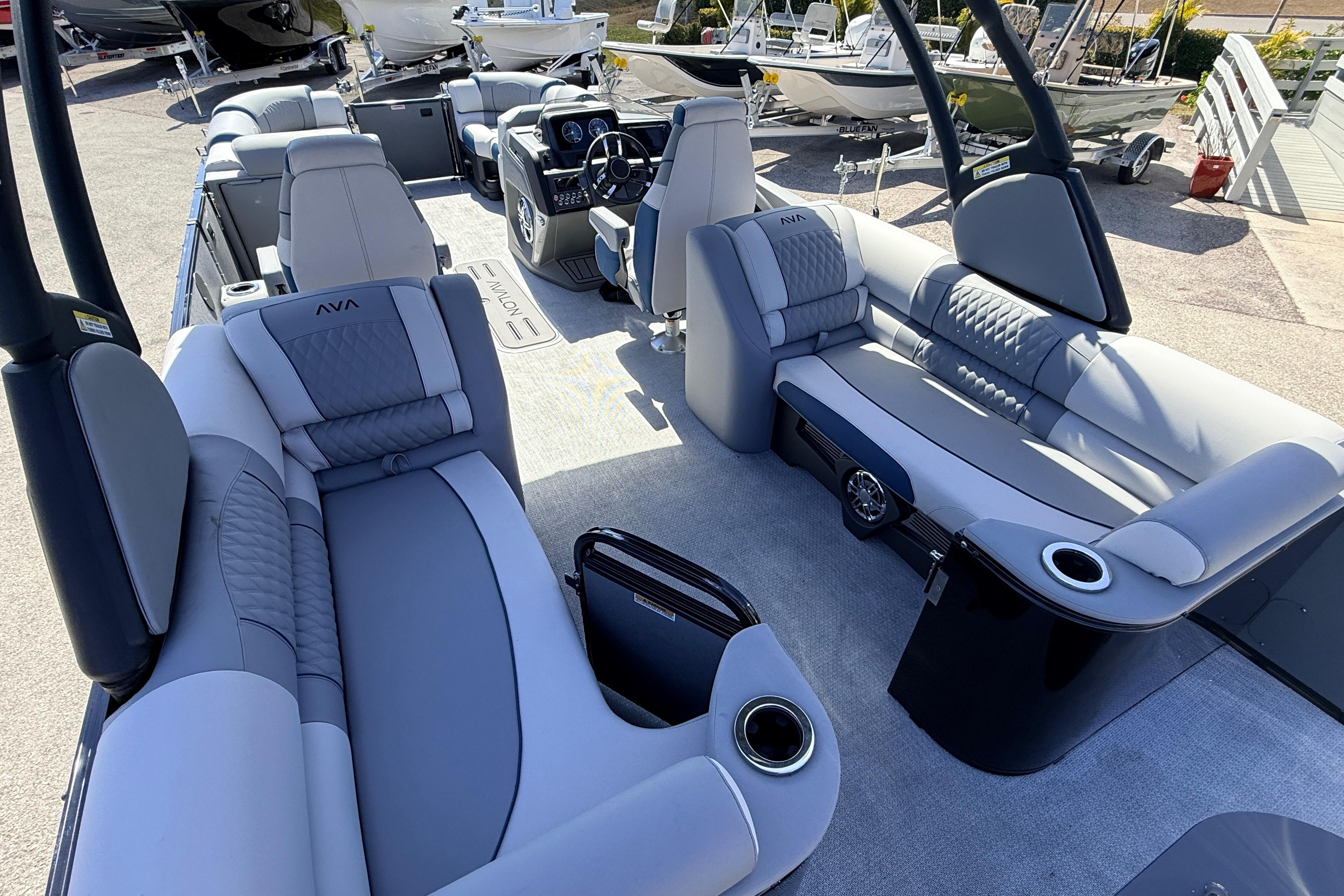 2026 Avalon 2385 Catalina Quad Lounger interior with luxurious seating and modern design.