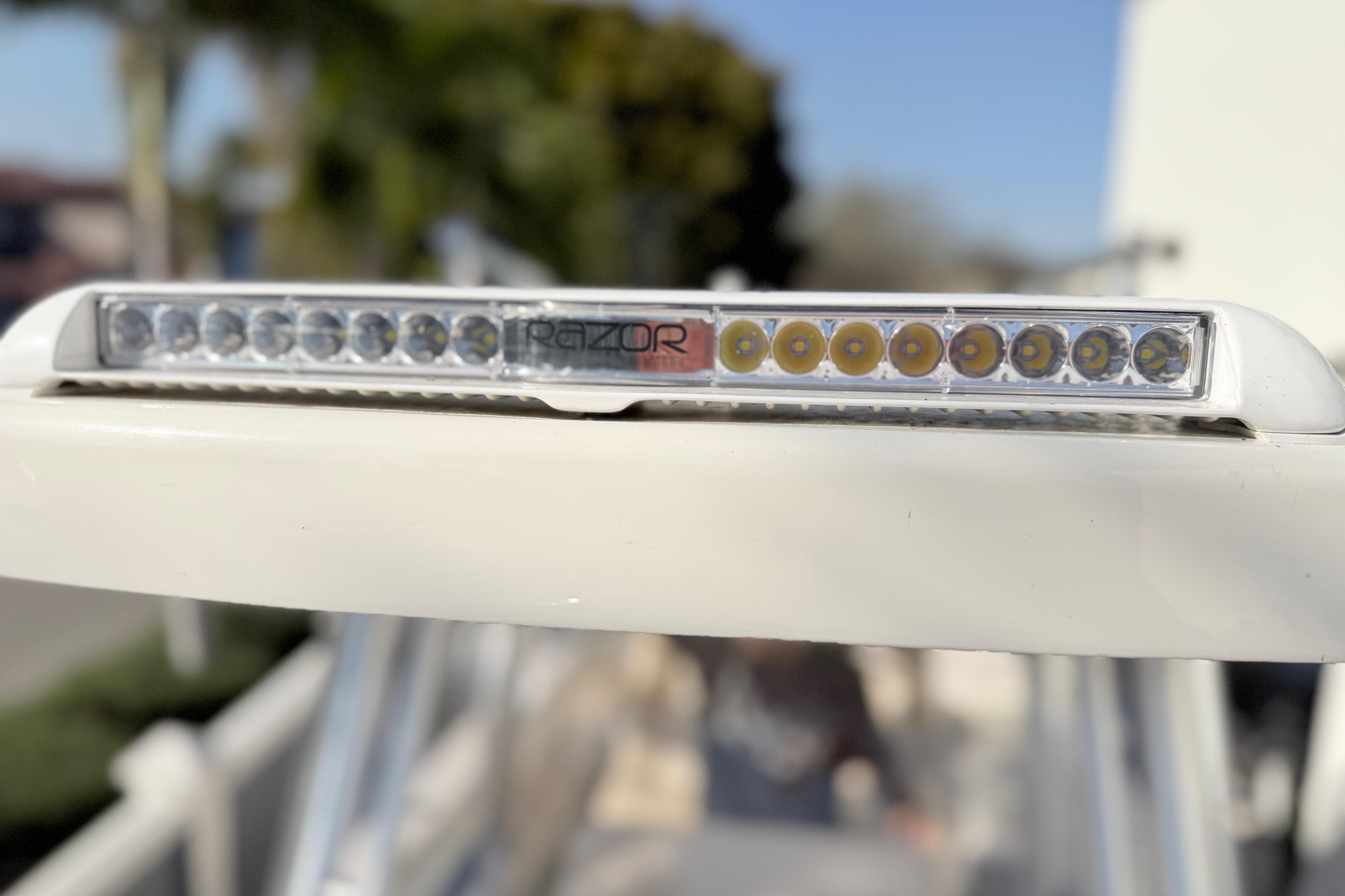 LED light bar on 2004 Grady White 273 boat, close-up view.