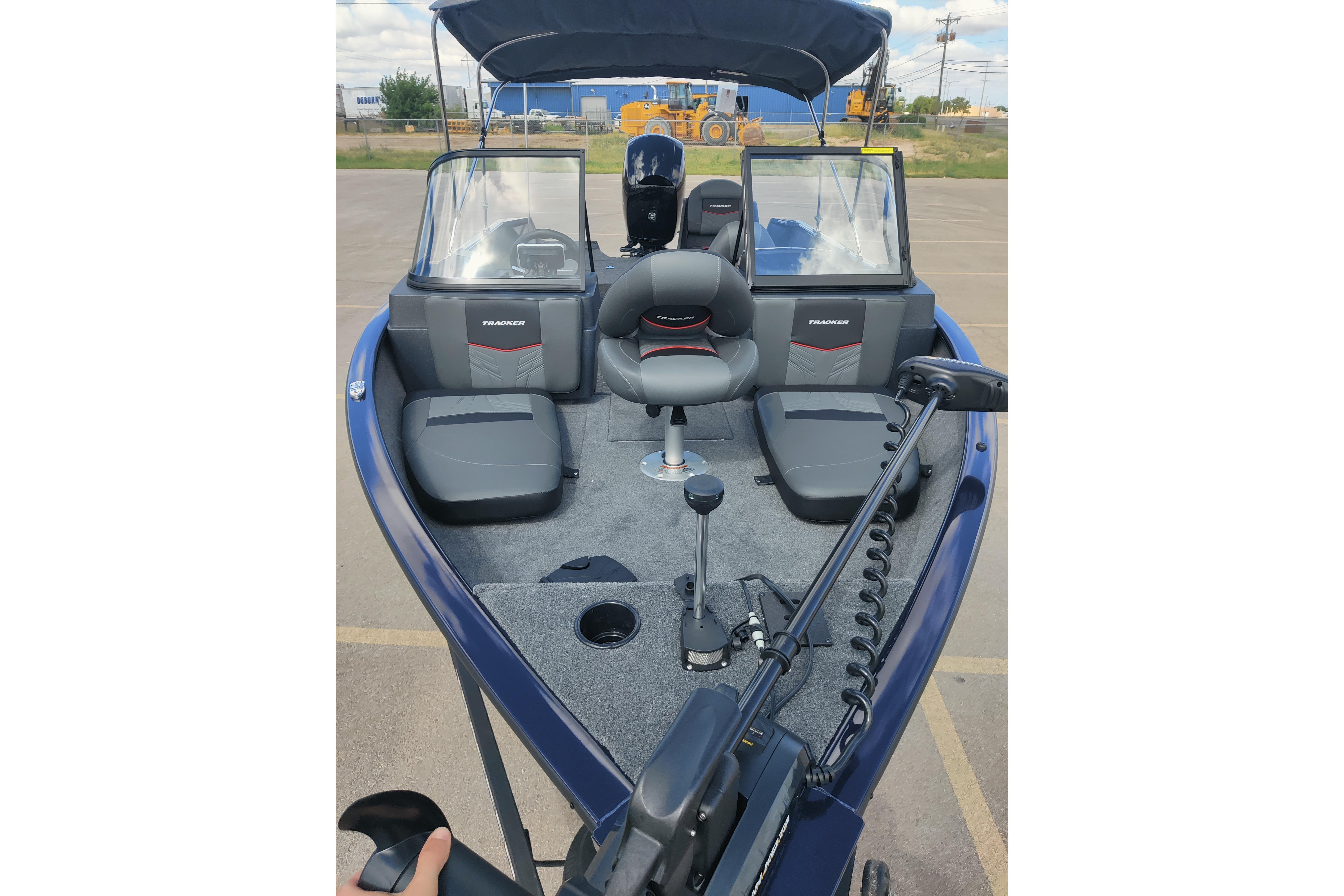 2026 Tracker Pro Guide V-175 Combo boat interior with seating and controls.