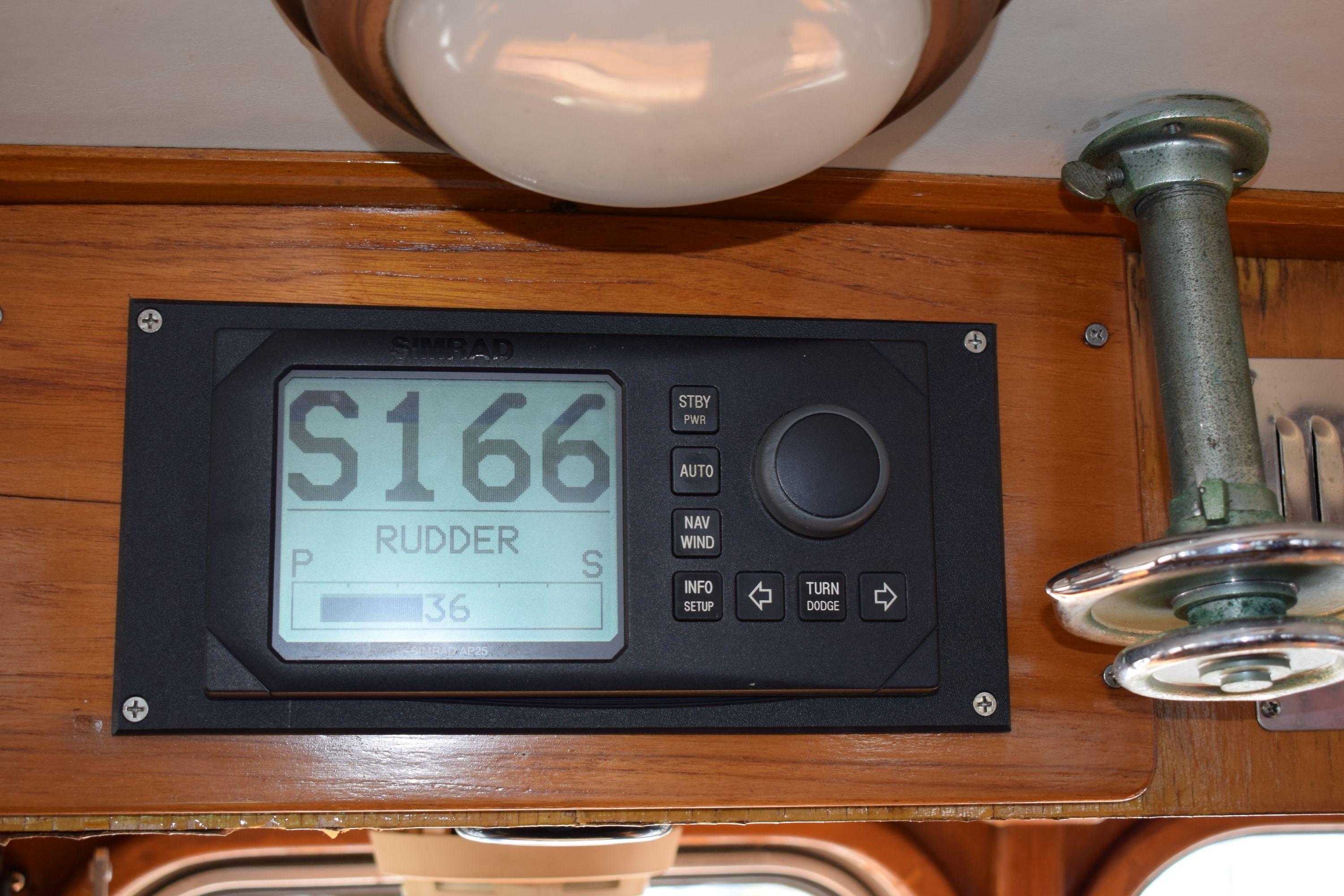 Digital navigation display on 1980 Cheoy Lee 52 Motorsailer showing rudder position.