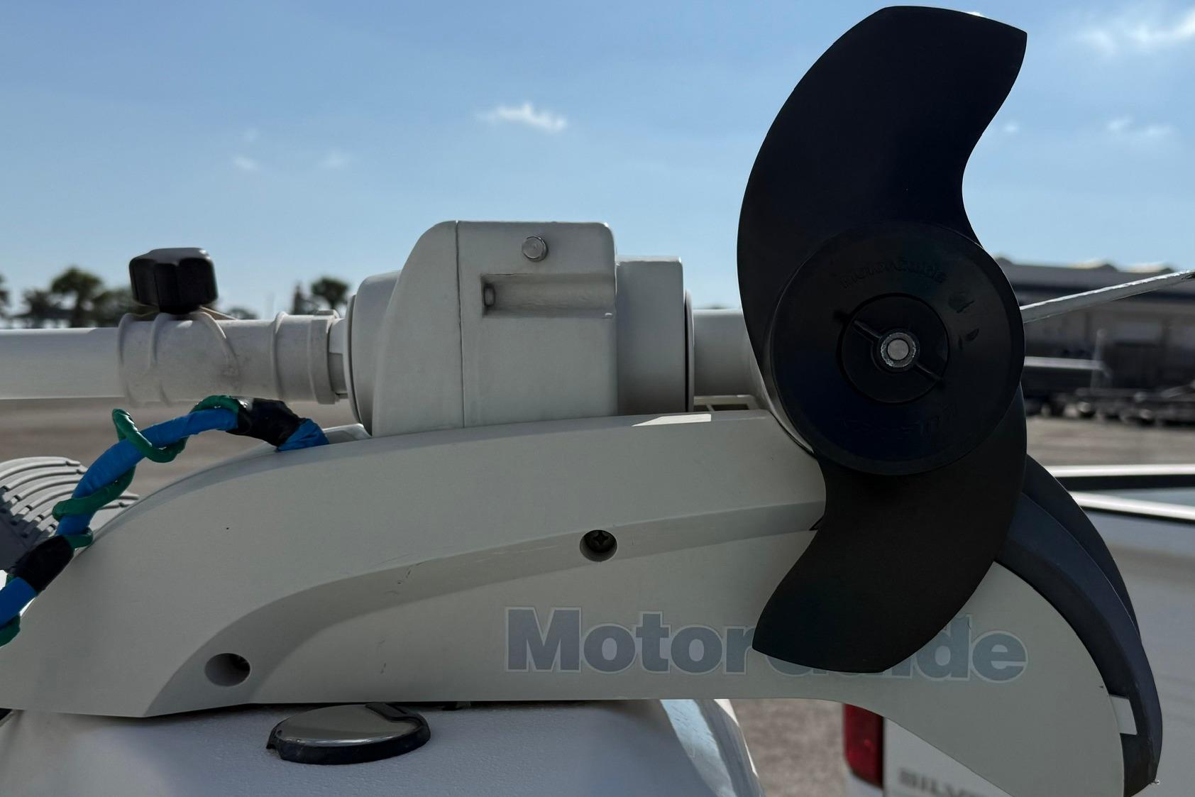 Close-up of a 2015 NauticStar 224 XTS boat motor propeller.
