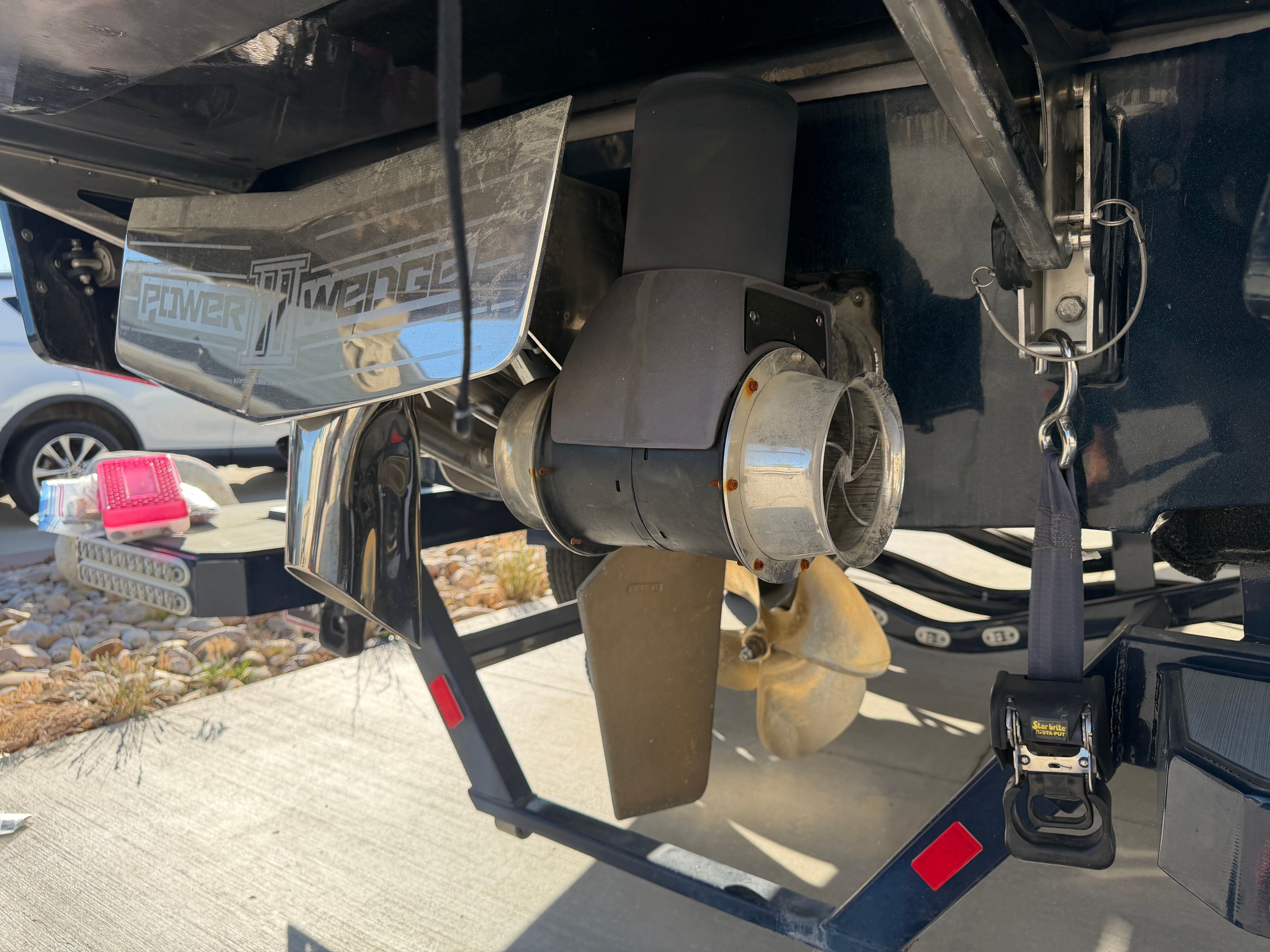 Close-up of the drive system on a 2021 Malibu Wakesetter 23 LSV.