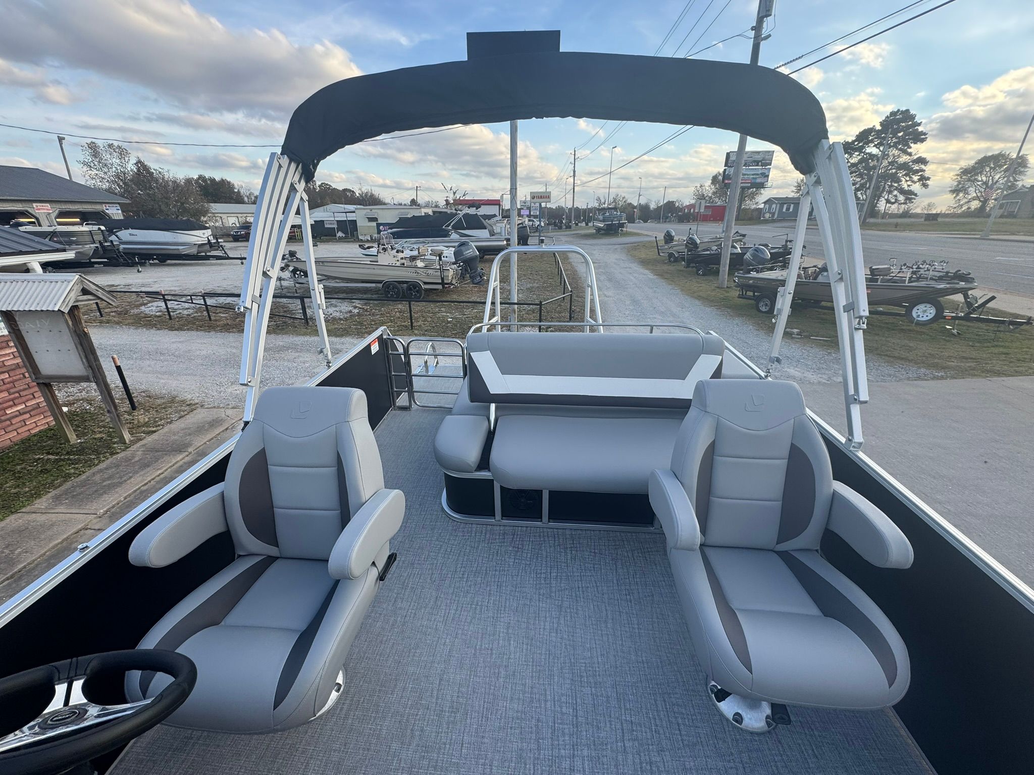 Interior view of the 2026 Landau 23 Island Breeze pontoon boat.