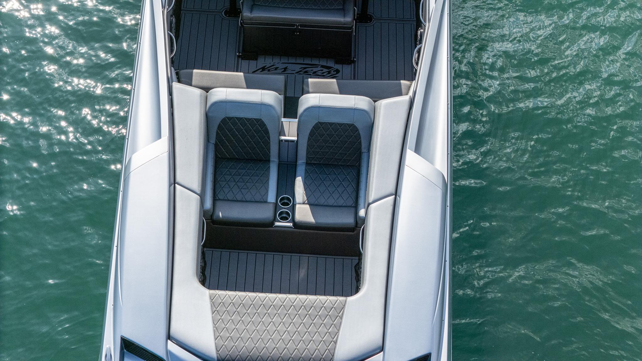 2017 Nor-Tech 3900 Super-VEE boat on water, top view of seating area.
