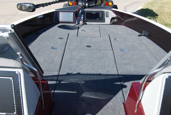2024 Ranger 620FS Pro boat deck with storage compartments and control panel.