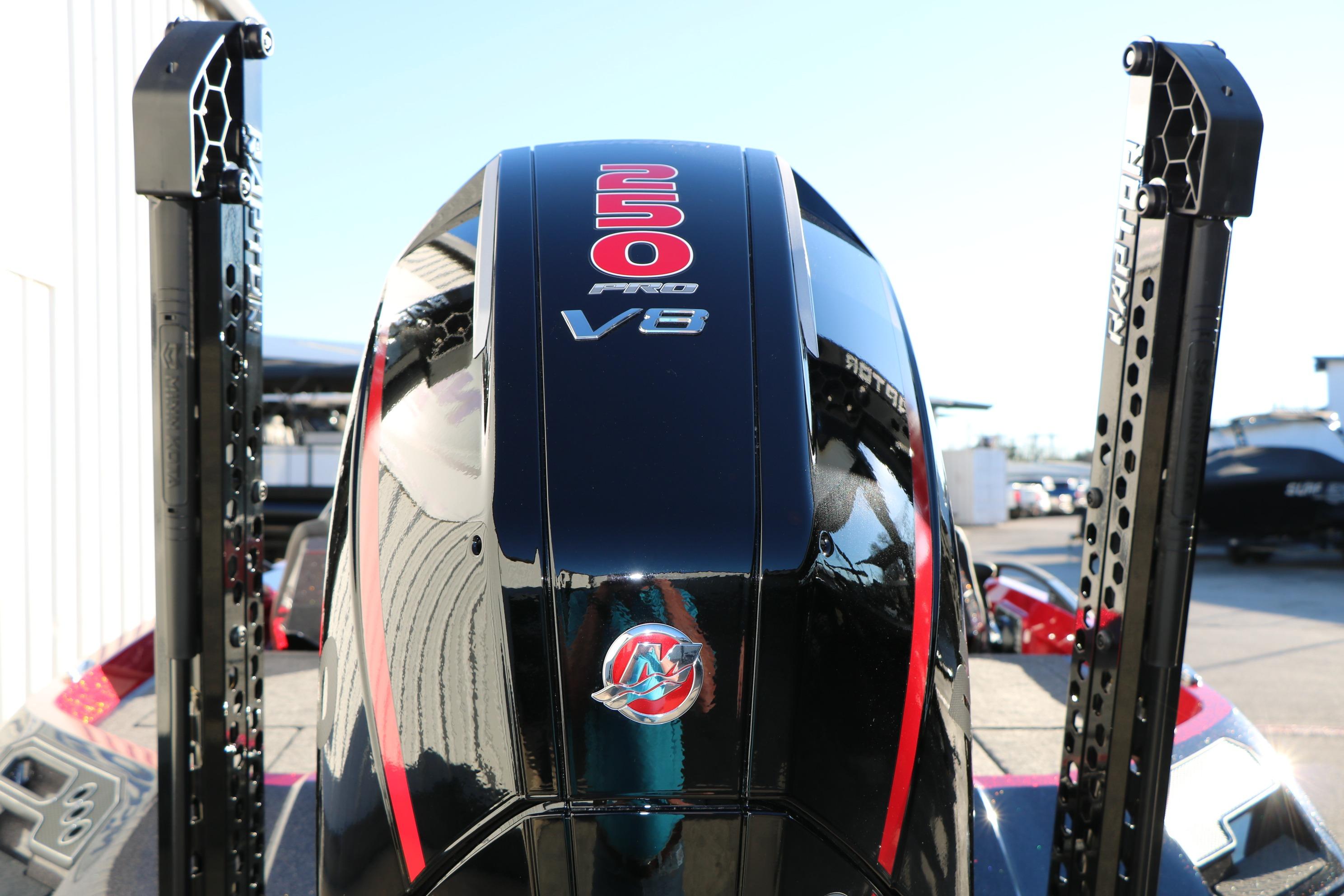 2026 Vexus VXs21 boat with 250 Pro V8 engine, rear view.