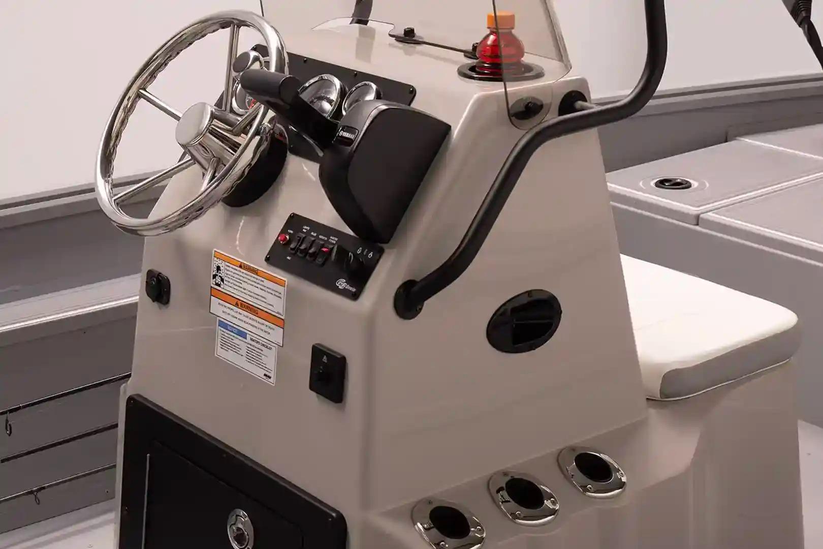 Manufacturer Provided Image: 2026 G3 Bay 17 boat console with steering wheel and control panel.