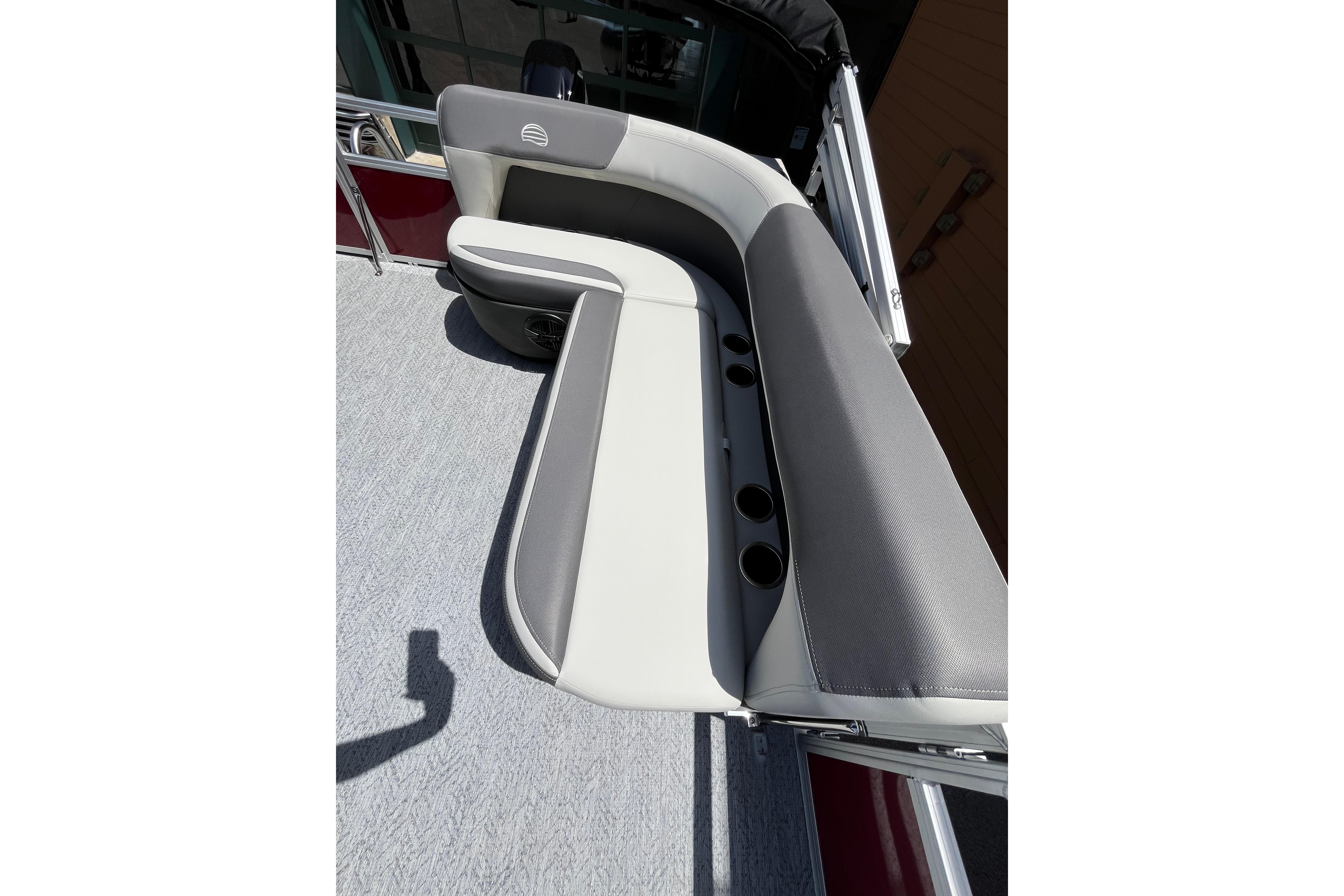 2026 Sun Tracker Bass Buggy 16 XL Select boat seating with cup holders.