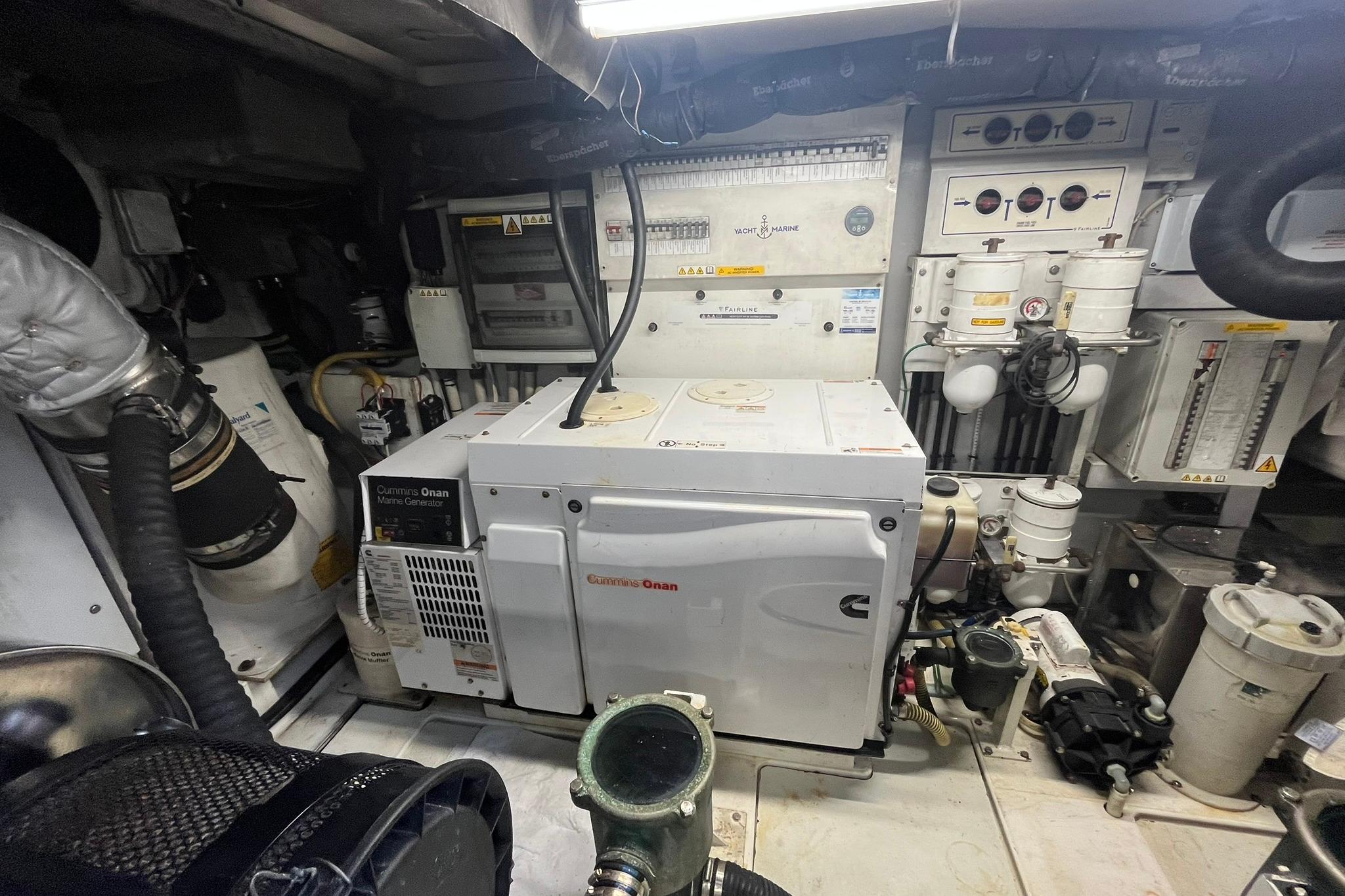 Engine room of 2012 Fairline Targa 58 Gran Turismo with Cummins Onan generator.