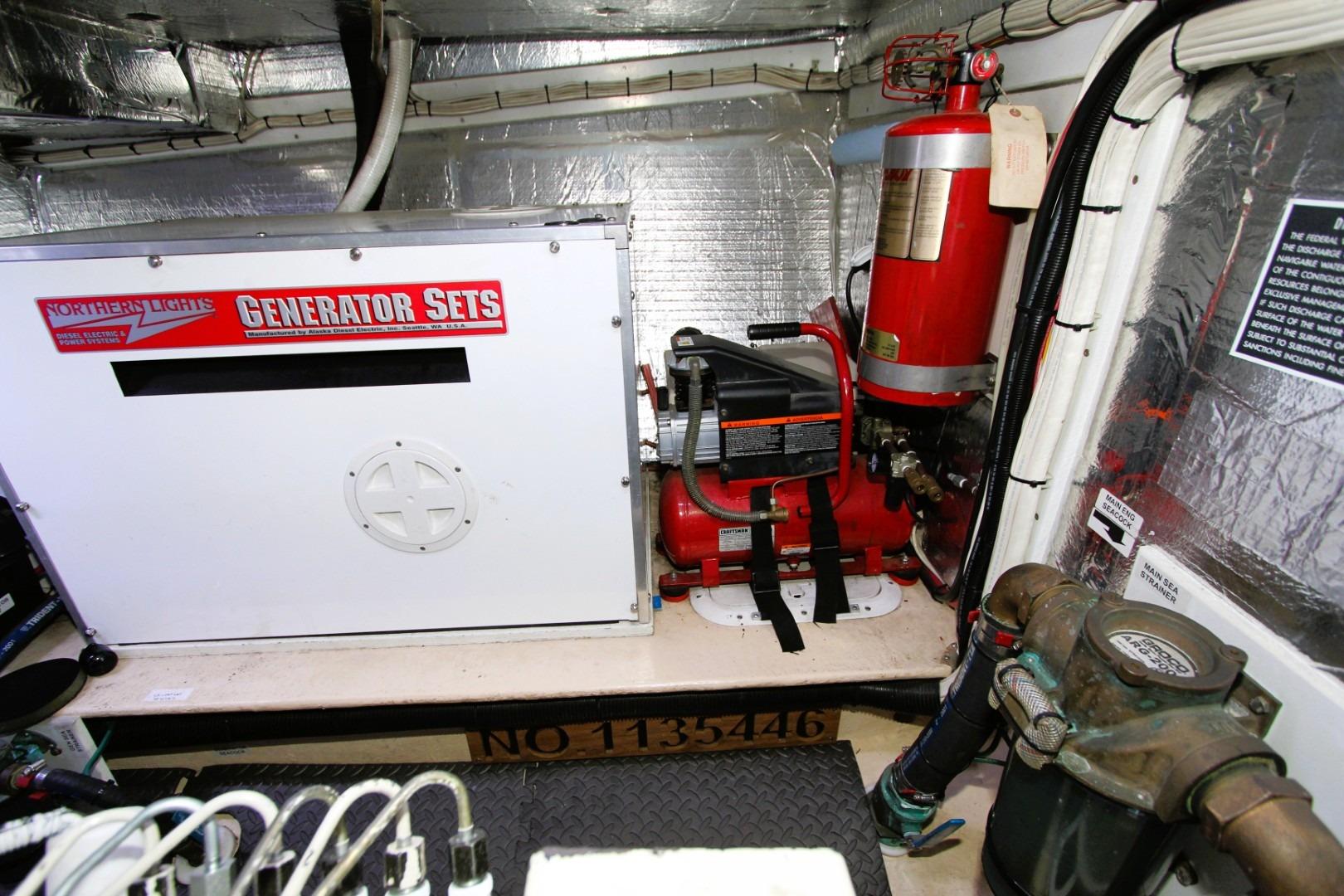 Engine room of a 2002 Nordic Tug 37 with Northern Lights generator set.